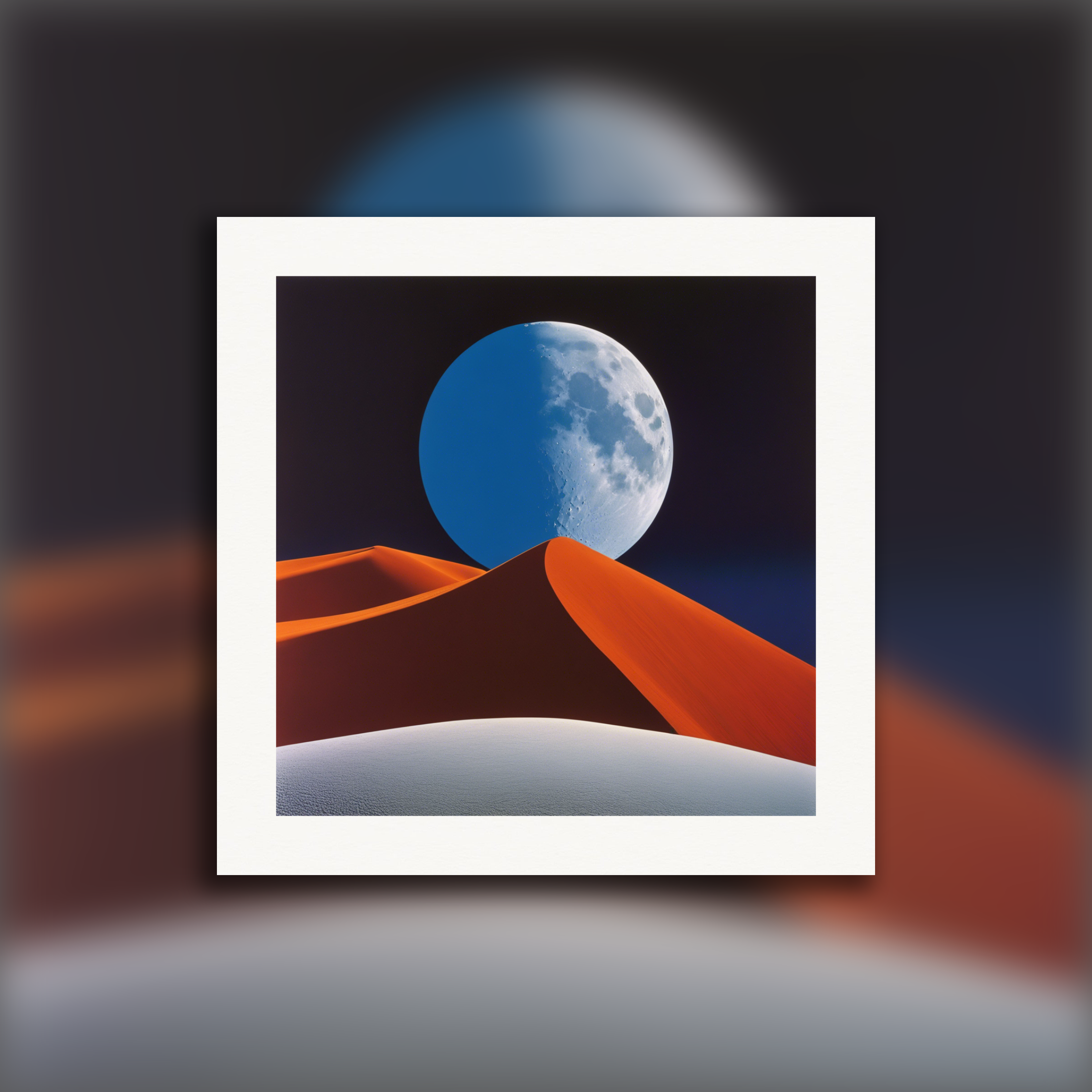 Kolorowe i abstrakcyjne obrazy, uchwycające geometryczne kompozycje w krajobrazach, Księżyc - Plakat