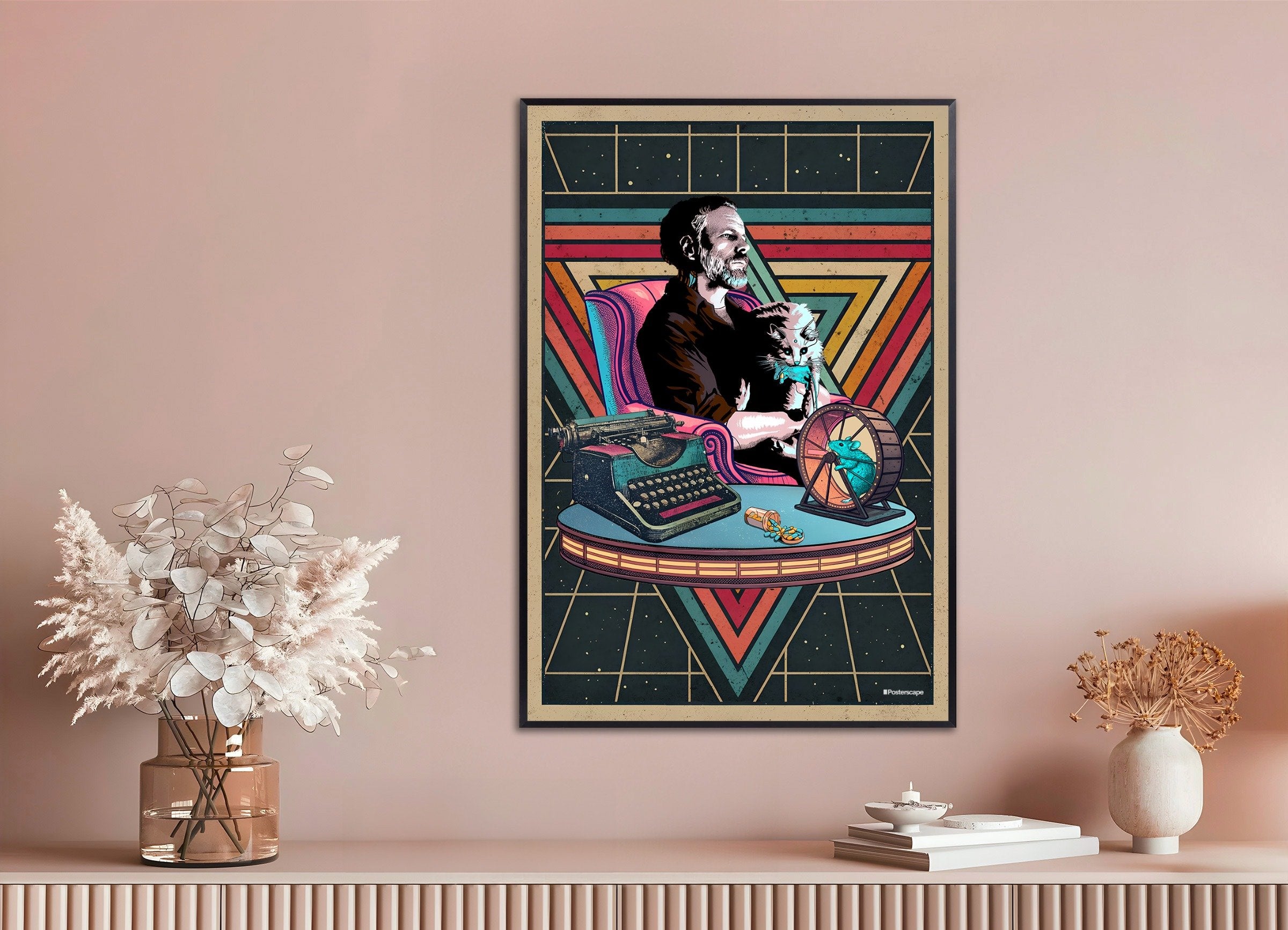 Plakat z cytatem Philipa K. Dicka - "Jestem żywy, a ty jesteś martwy" - Retro plakat science fiction