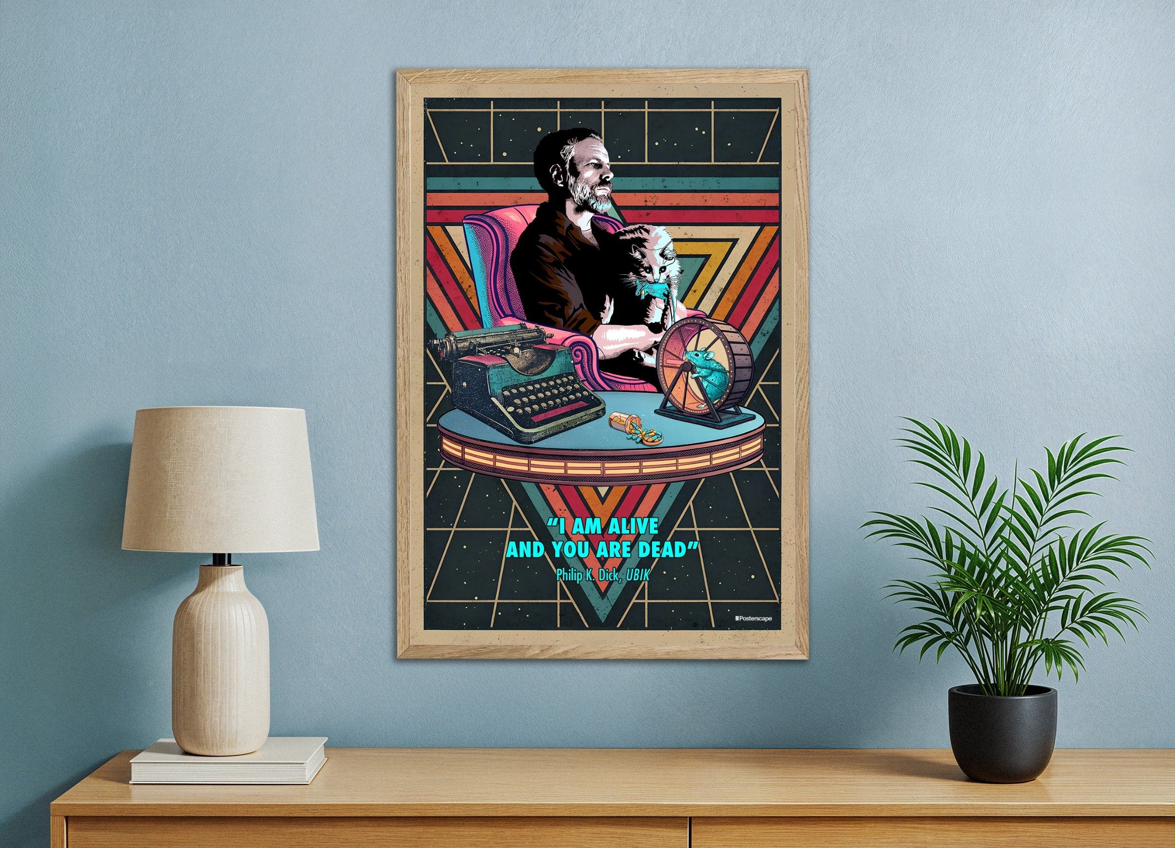 Plakat z cytatem Philipa K. Dicka - "Jestem żywy, a ty jesteś martwy" - Retro plakat science fiction