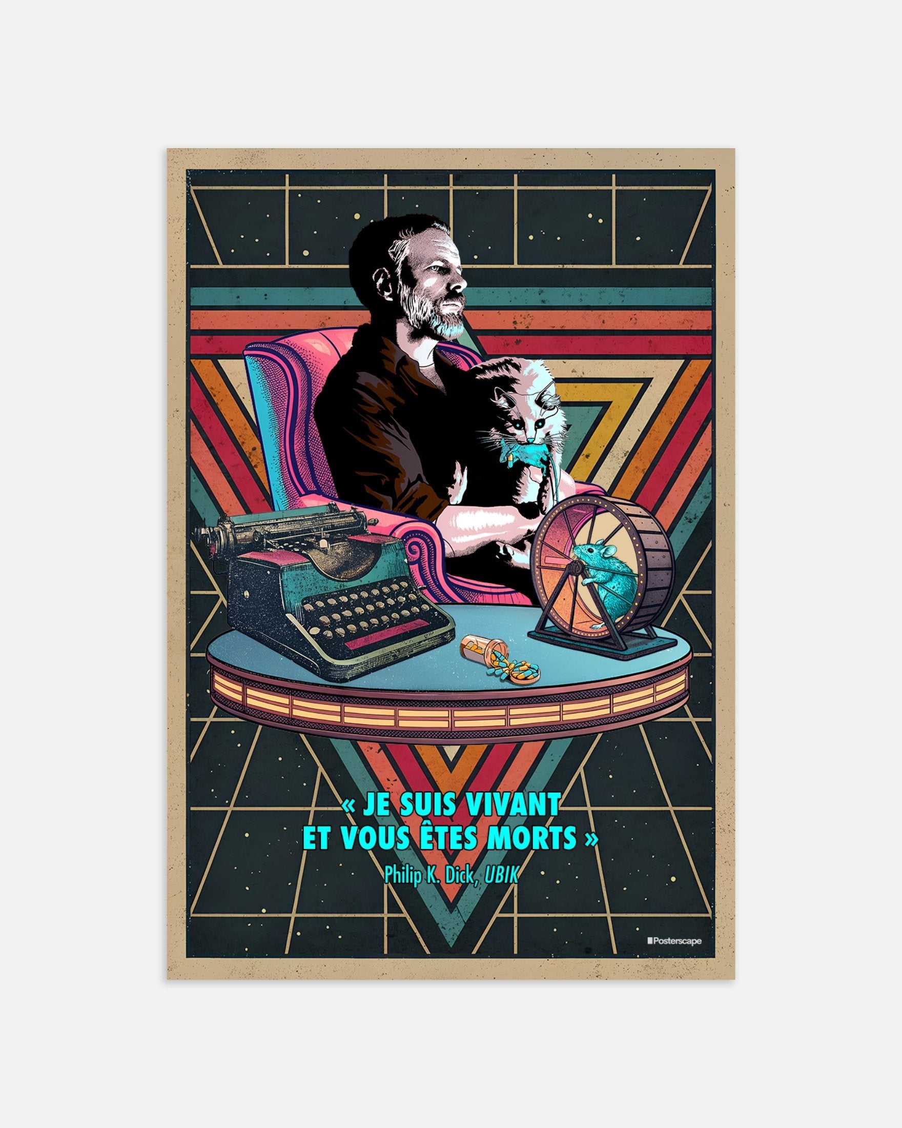 Plakat z cytatem Philipa K. Dicka - "Jestem żywy, a ty jesteś martwy" - Retro plakat science fiction