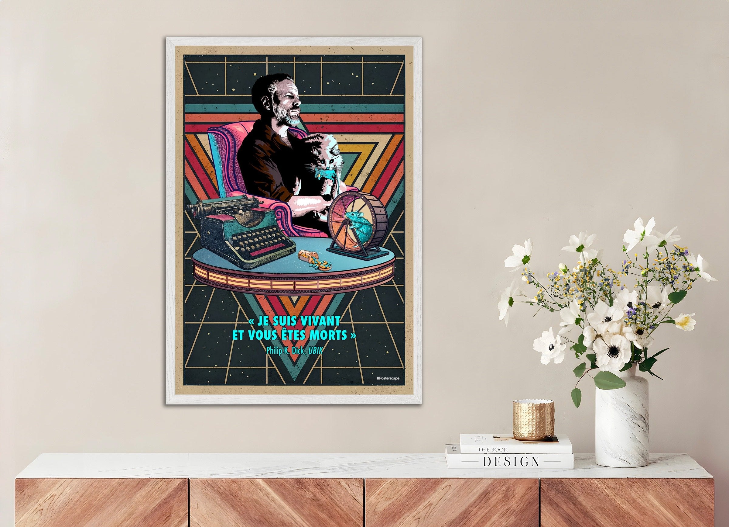 Plakat z cytatem Philipa K. Dicka - "Jestem żywy, a ty jesteś martwy" - Retro plakat science fiction