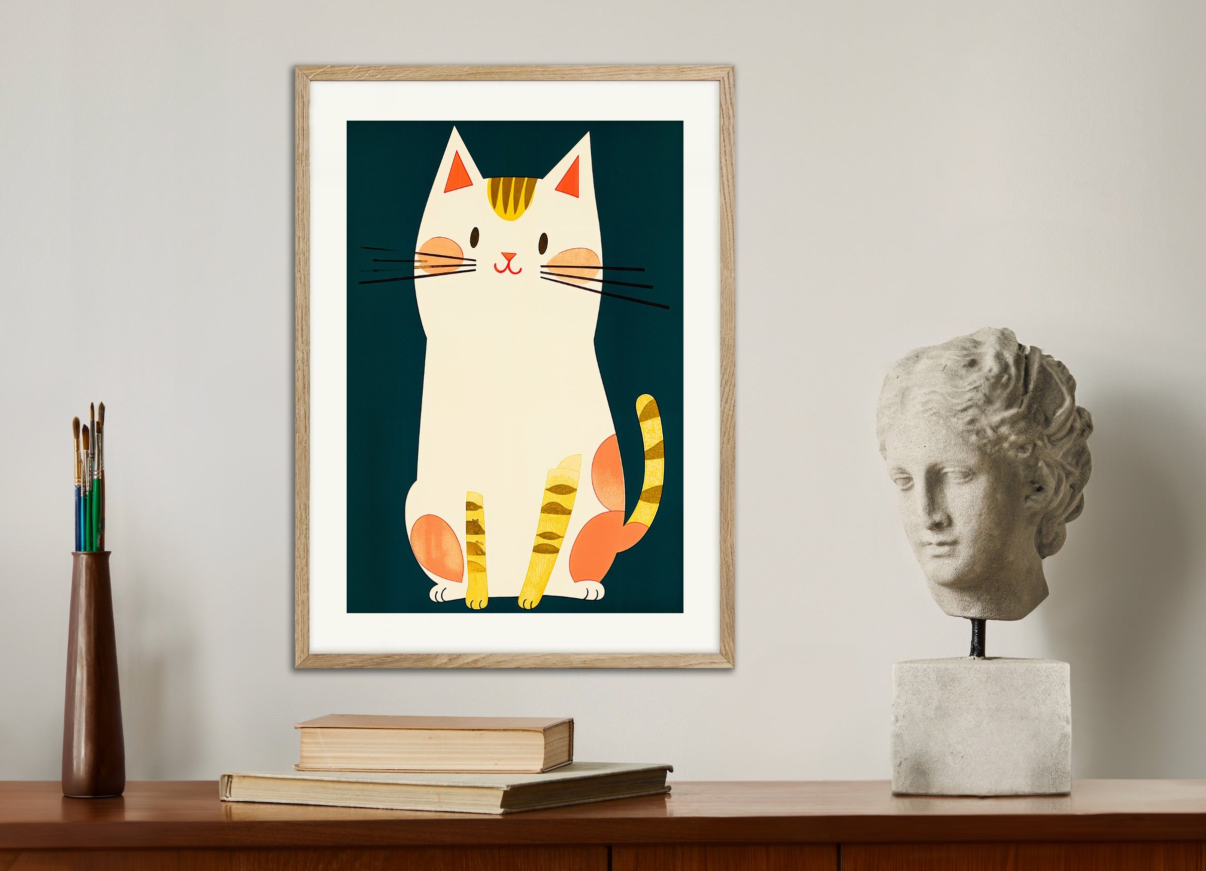 Poster with natural wood frame: Nestor the Cat