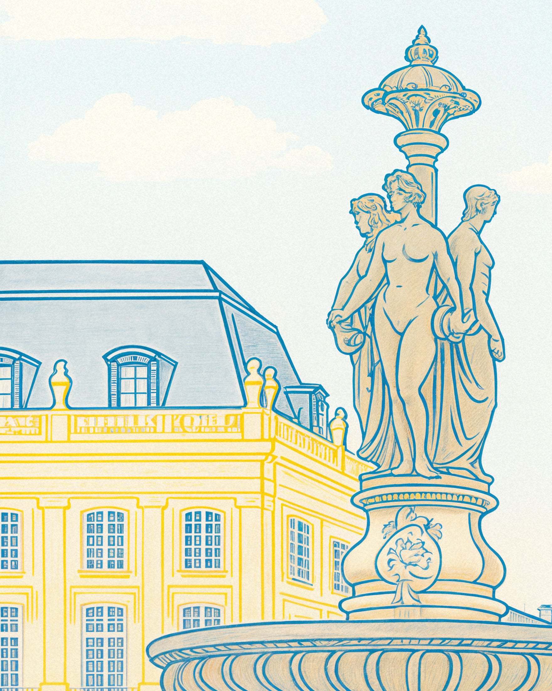 Plakat Bordeaux – Placu de la Bourse i Fontanna w miękkich pastelach