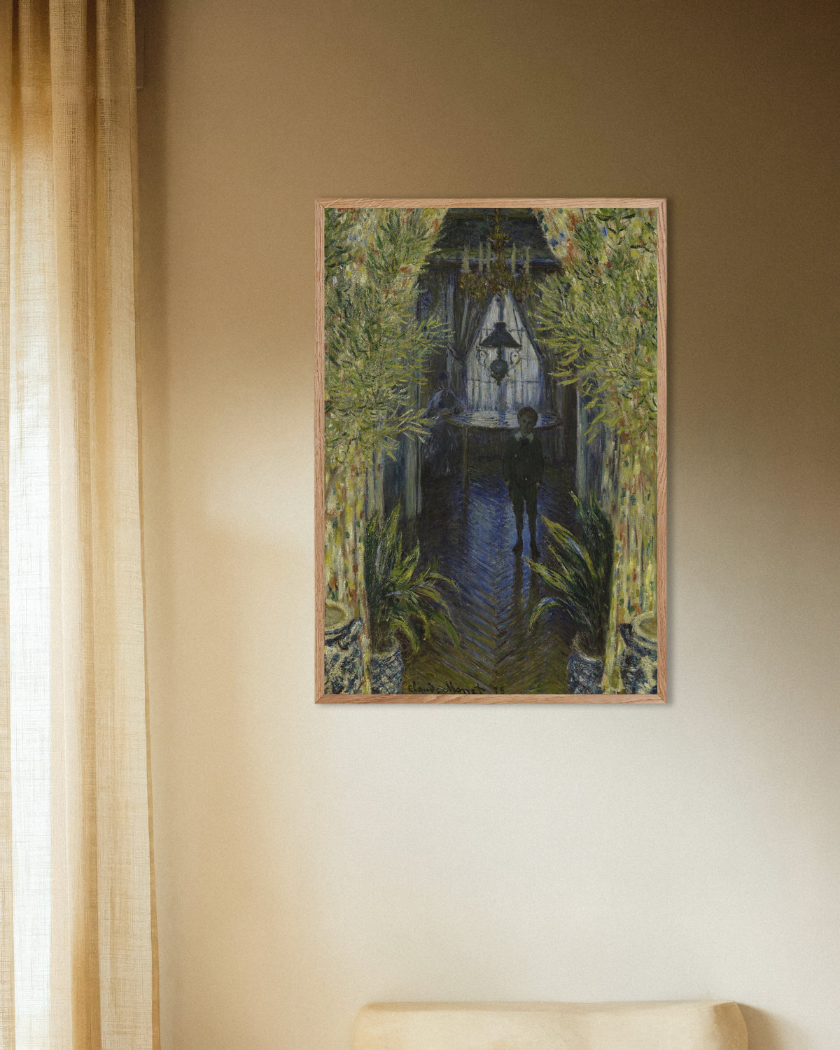 Plakat Zakątek mieszkania (1875), Claude Monet, w ramie z naturalnego drewna