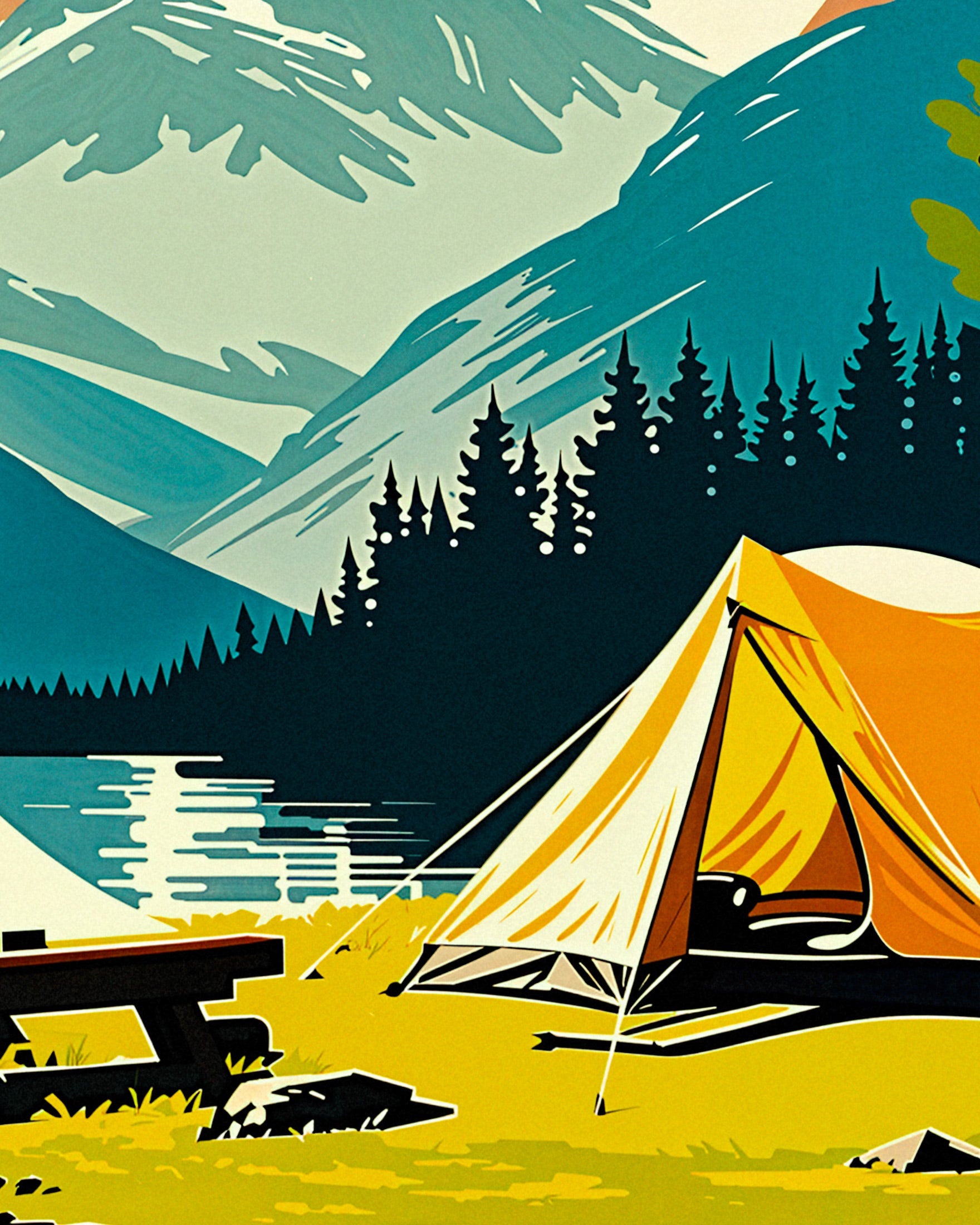 Plakat z motywem natury, dziki camping i przygoda