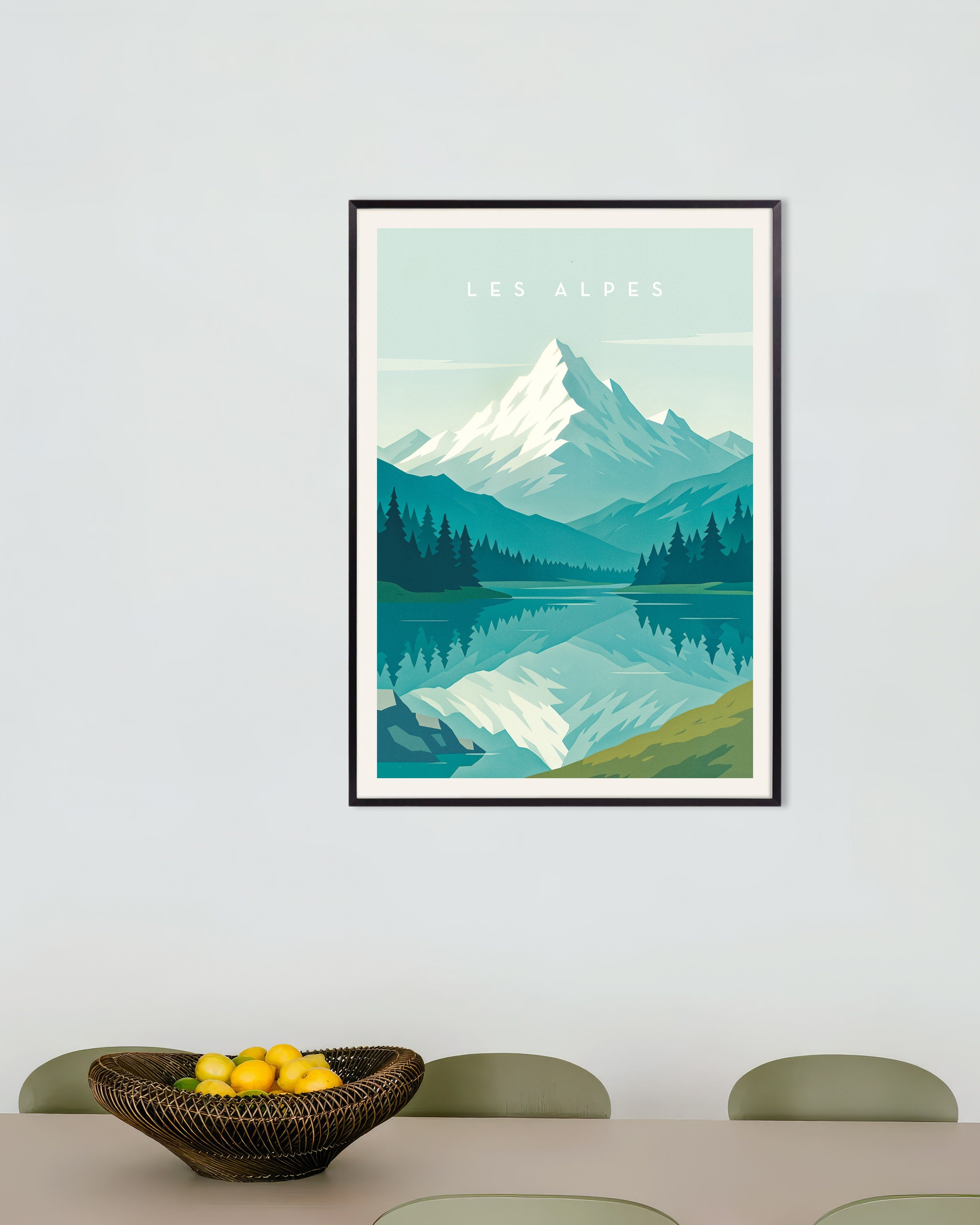 Poster of Alps Poster - Minimalist Mountain Art Print, with metal frame