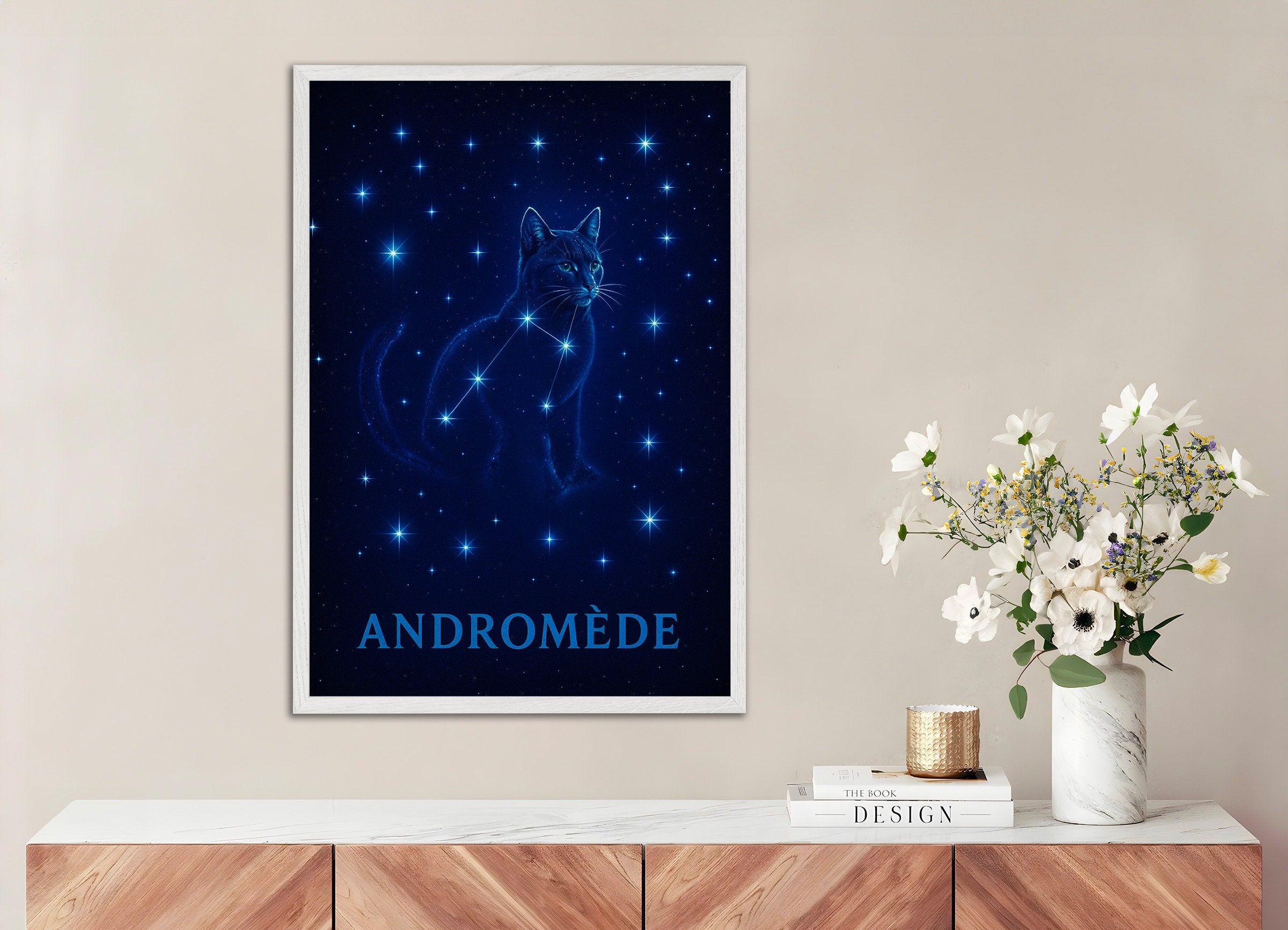 Poster of Andromeda Cat, with white wooden frame