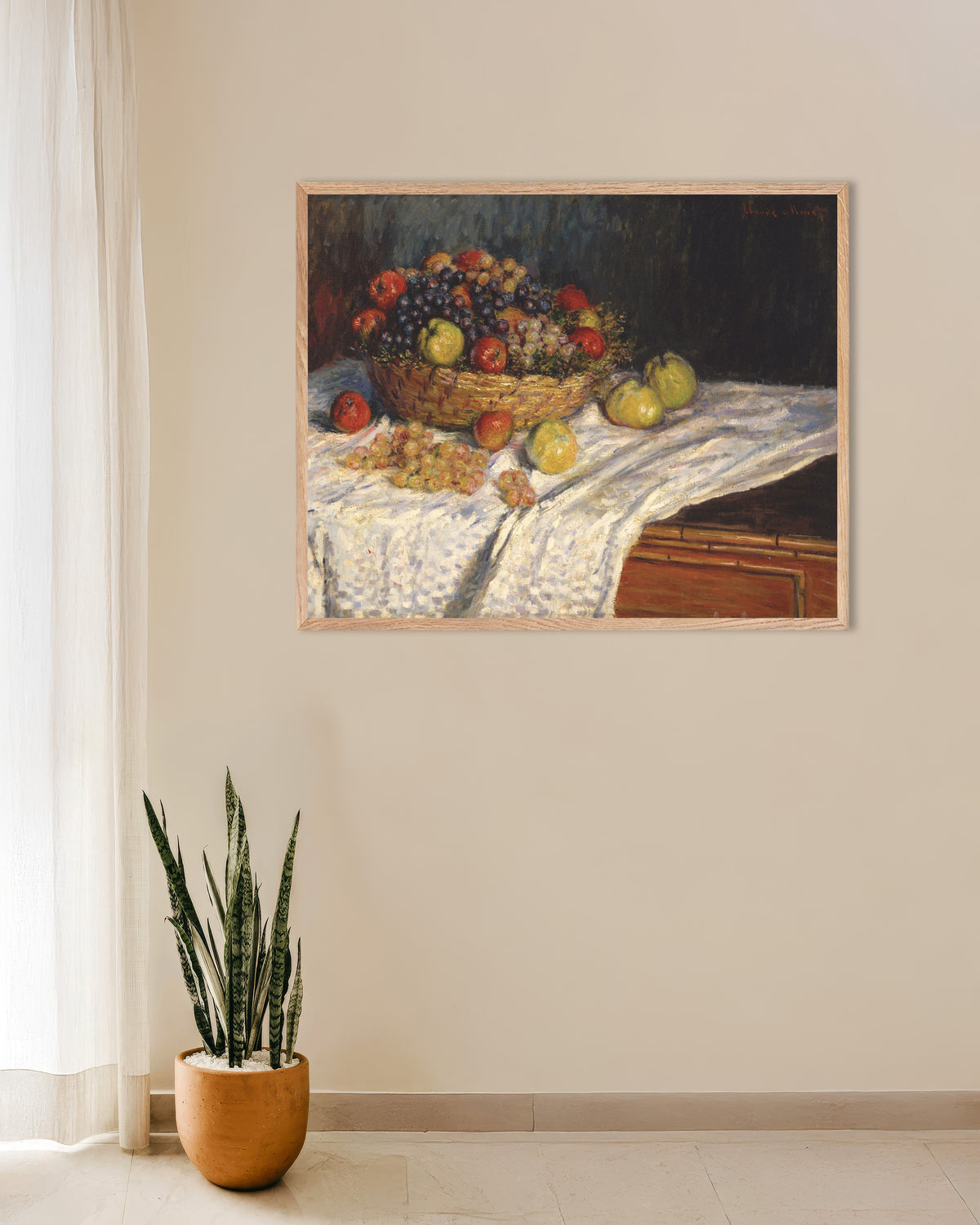 Plakat Jabłka i winogrona (1879–1880), Claude Monet, w ramie z naturalnego drewna