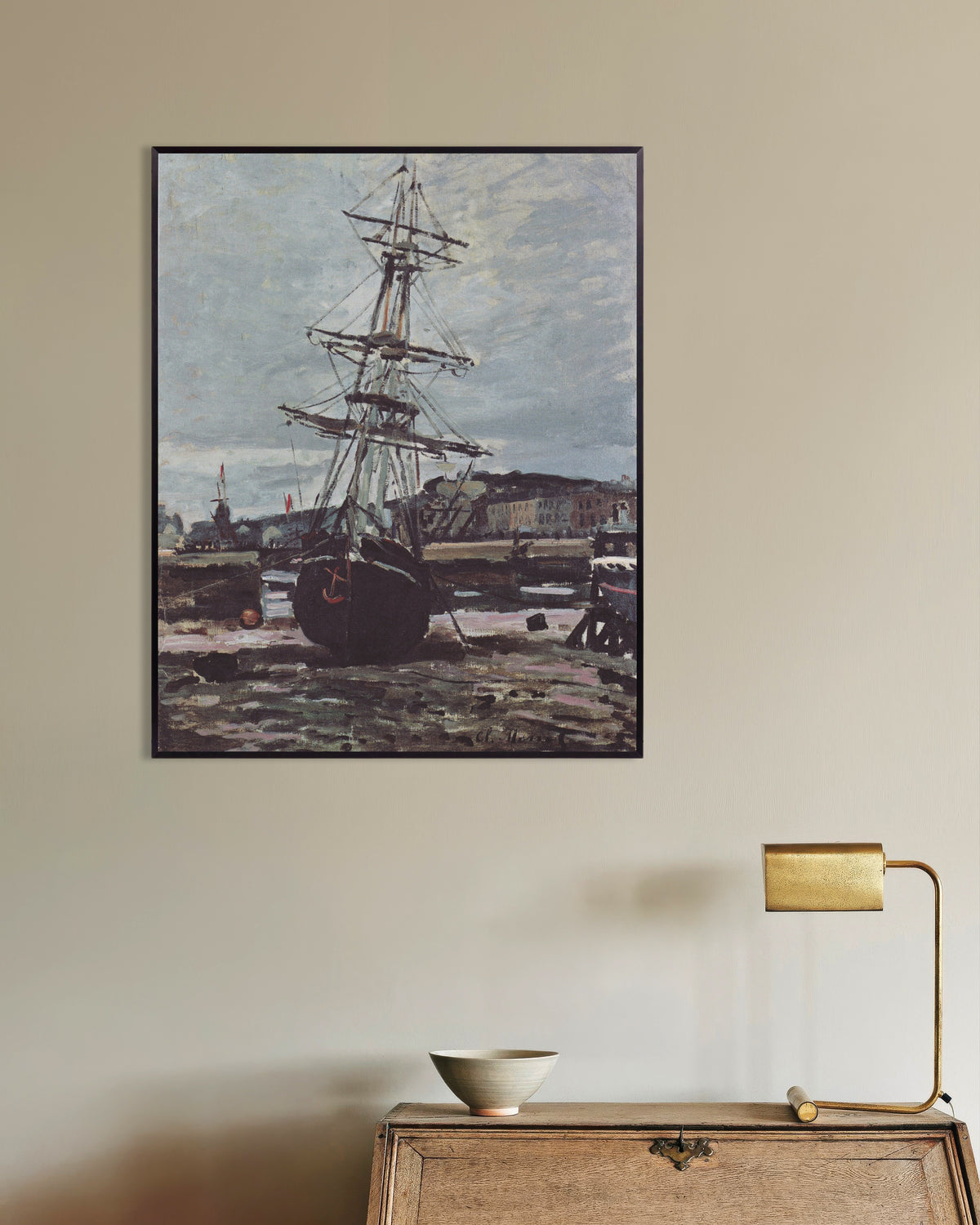 Plakat Łódź na mieliźnie w Fécamp (1868), Claude Monet, w metalowej ramie