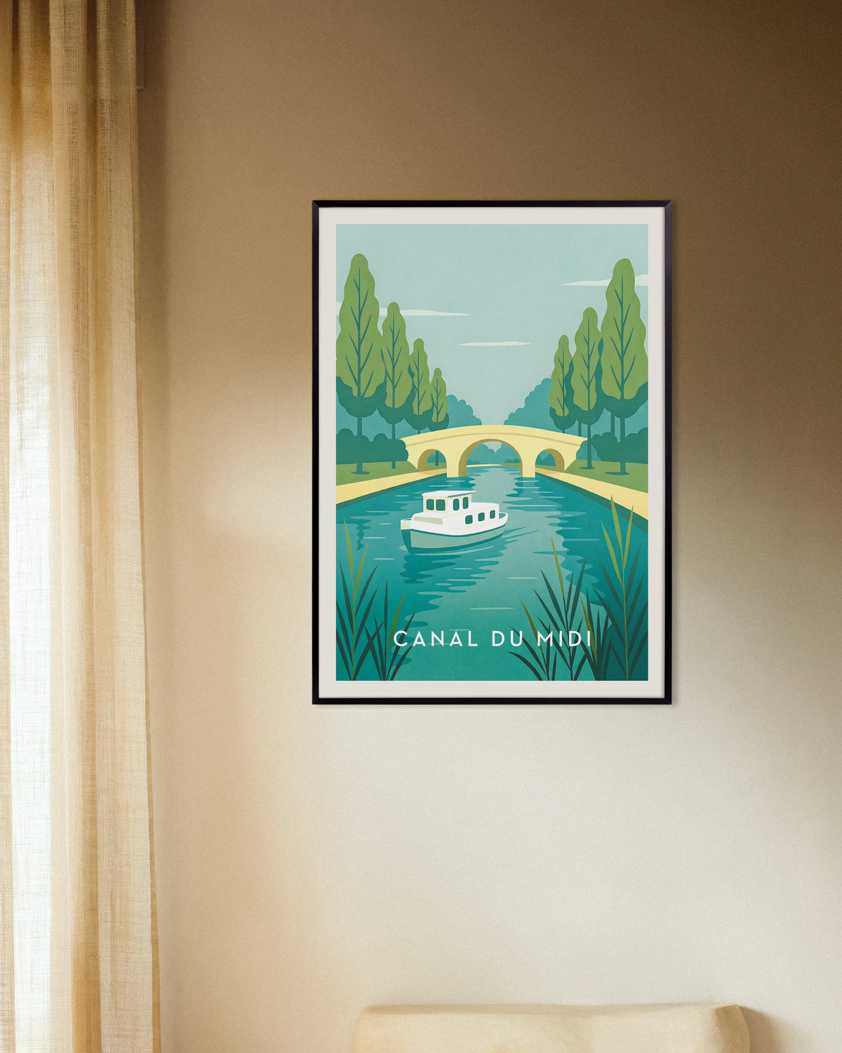 „Plakat podróżniczy Canal du Midi. Francuski szlak wodny” w metalowej ramie