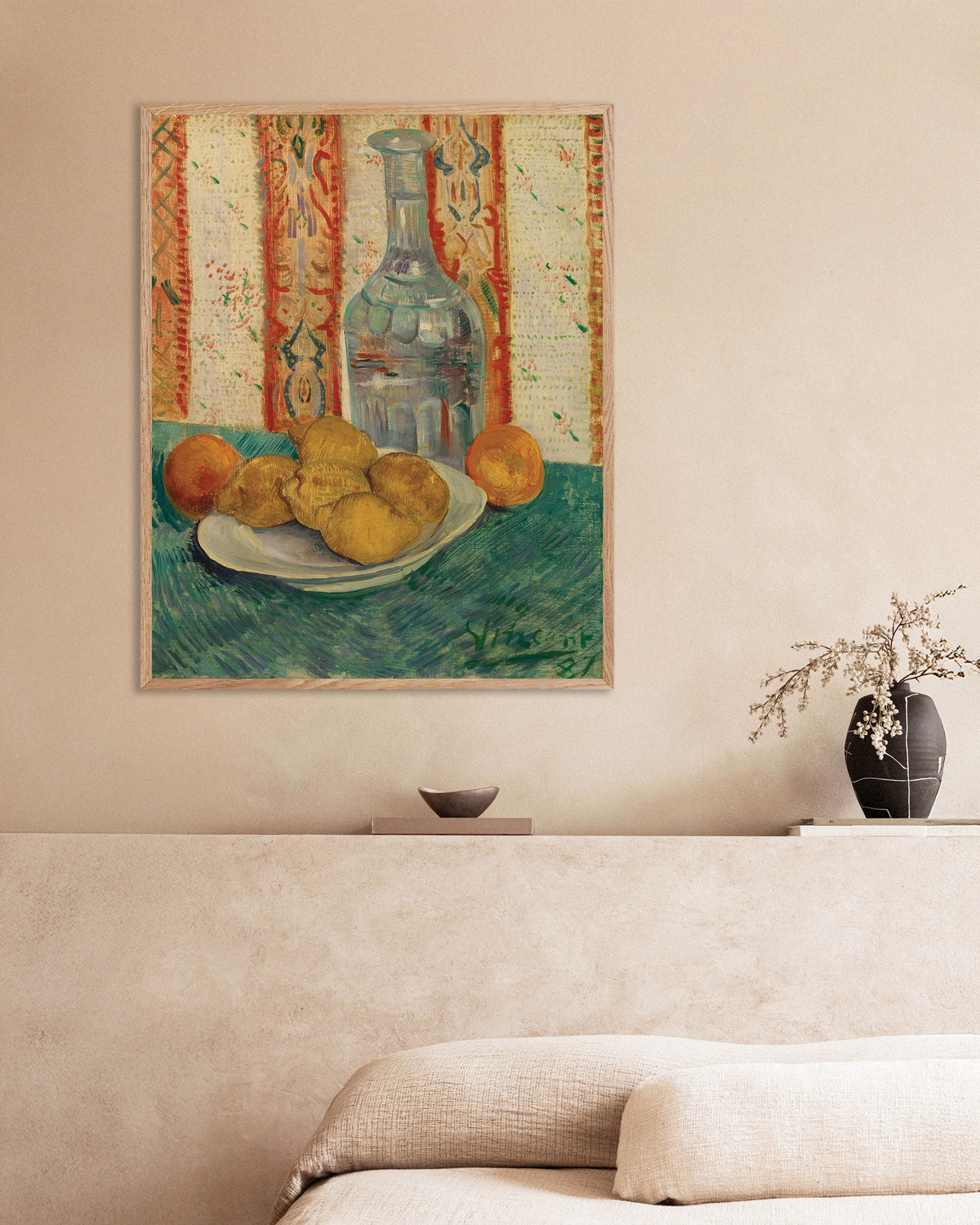 Plakat „Karafka i naczynie z cytrusami (1887), Vincent van Gogh” w ramie z naturalnego drewna