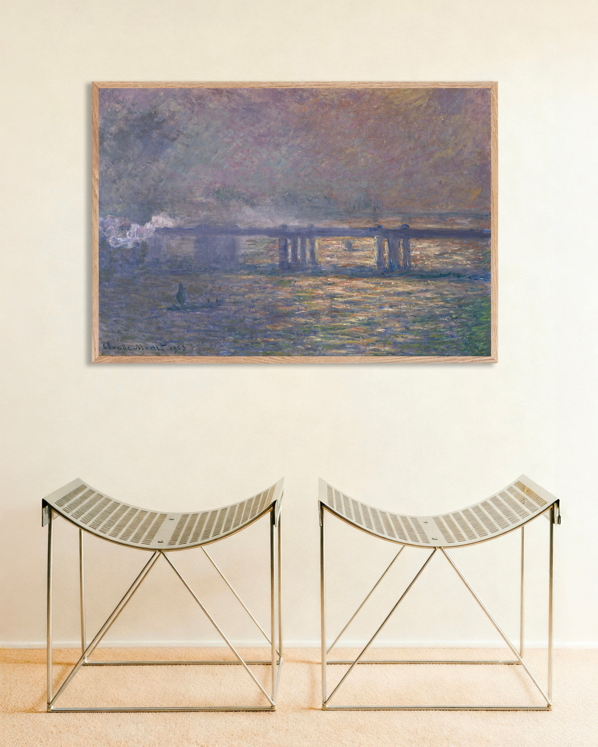 Plakat Most Charing Cross (1903), Claude Monet, w ramie z naturalnego drewna