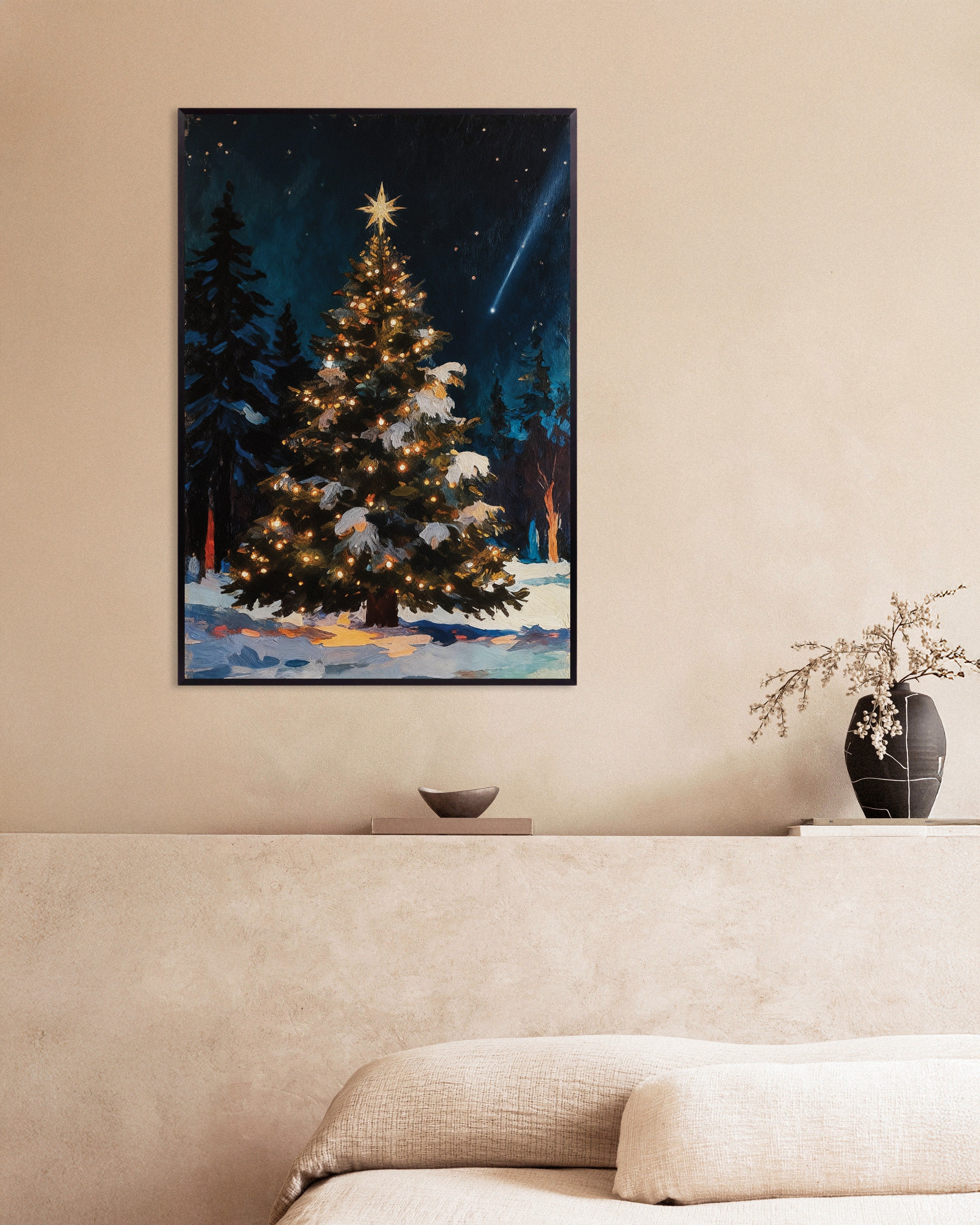 Poster of Christmas tree in the forest wall art print, with metal frame