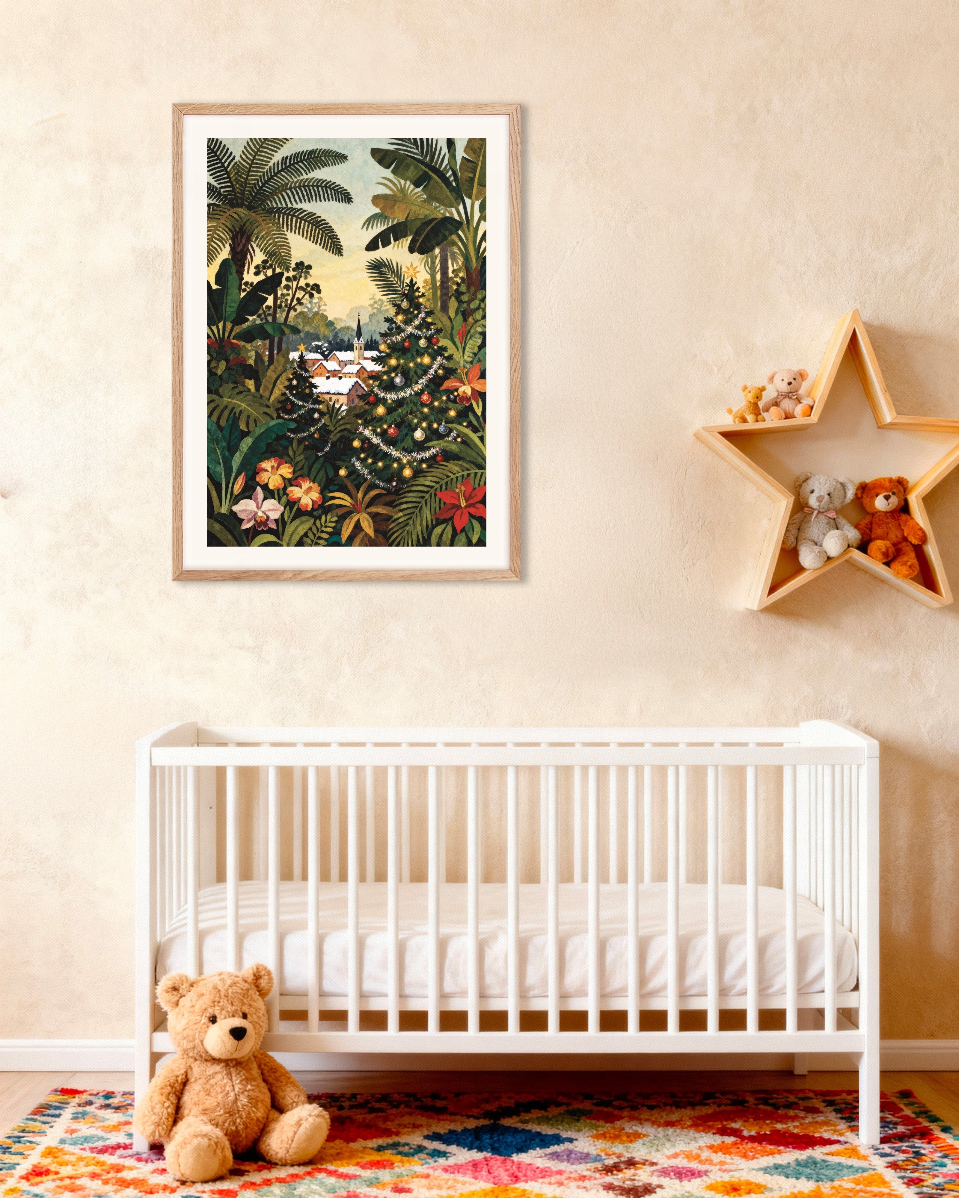Poster of Christmas village poster, with natural wooden frame