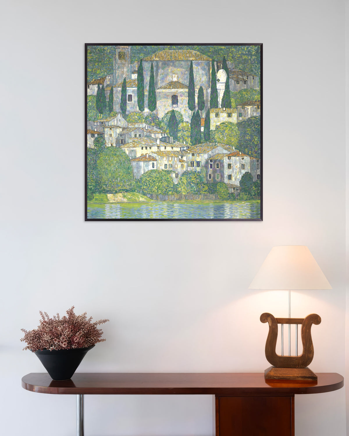 Plakat Kościół w Cassone (Pejzaż z cyprysami) (1913), Gustav Klimt, w metalowej ramie