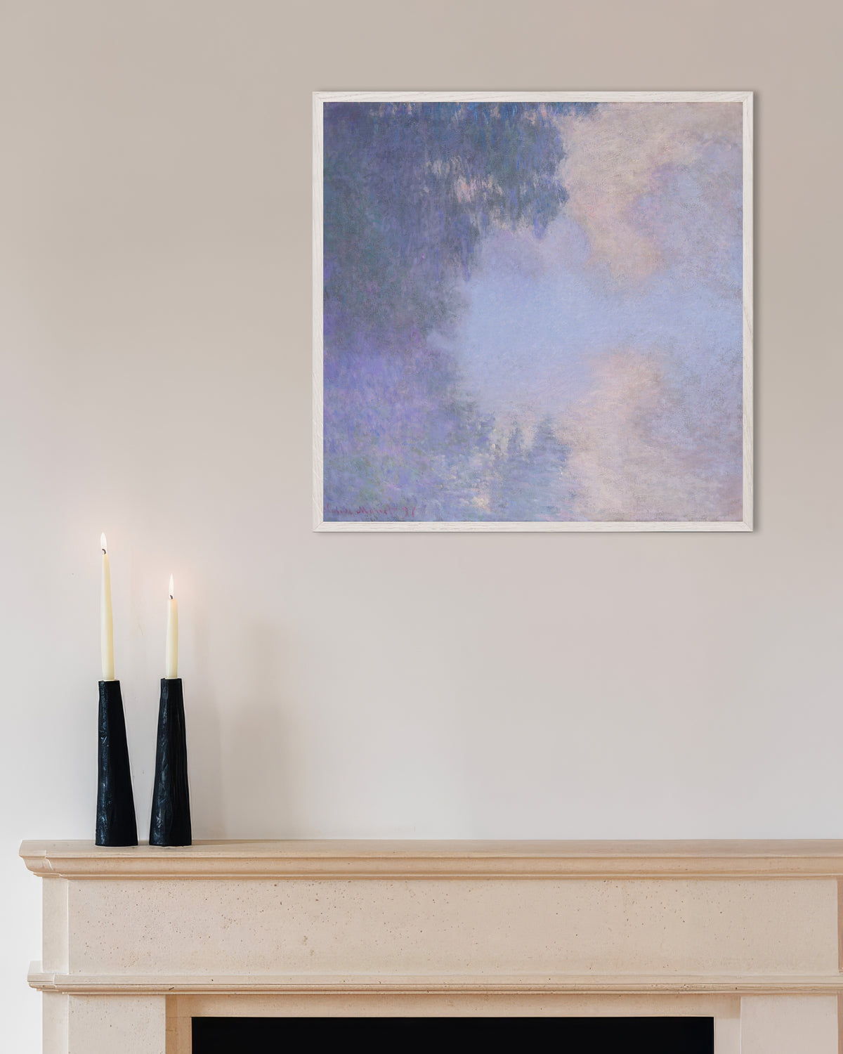 Plakat Odnoga Sekwany koło Giverny, mgła (1897), Claude Monet, w białej drewnianej ramie