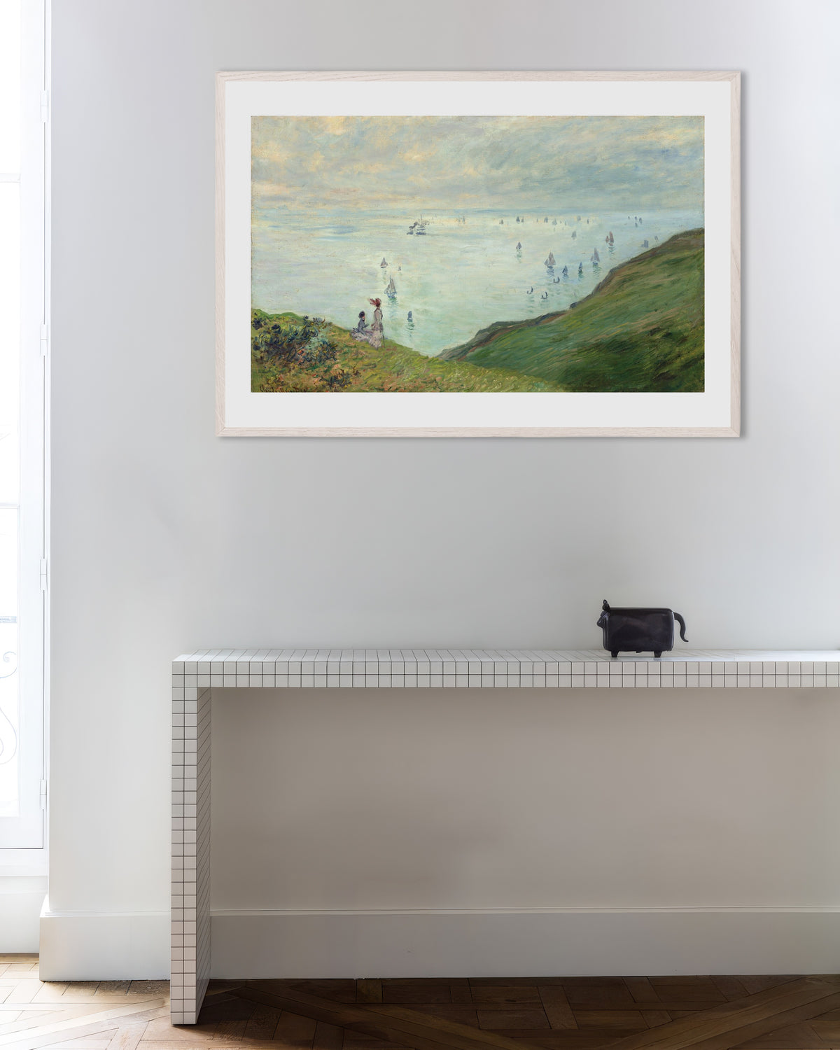 Plakat Klify w Pourville (1882), Claude Monet, w białej drewnianej ramie