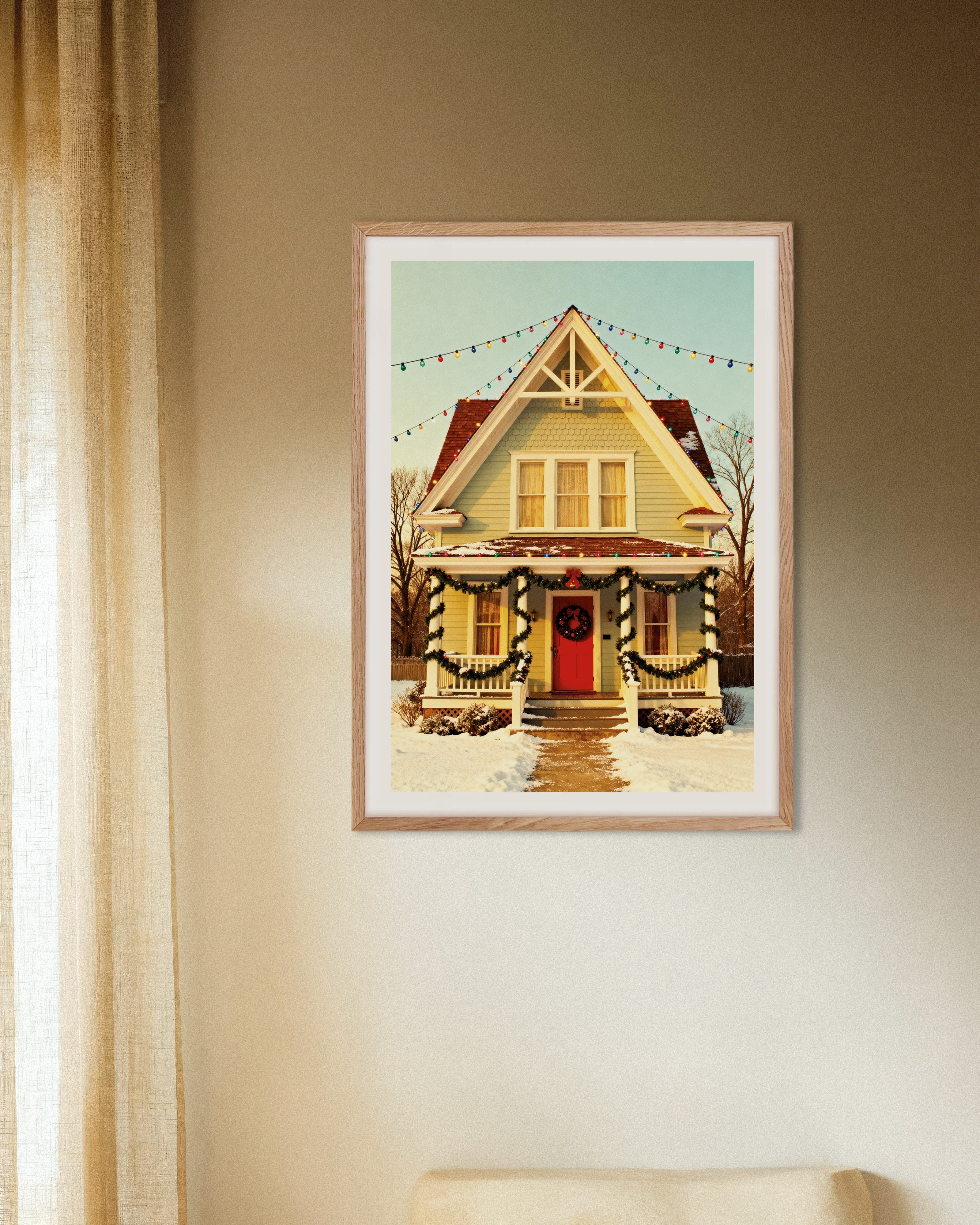 Poster of Cozy Christmas house poster, with natural wooden frame