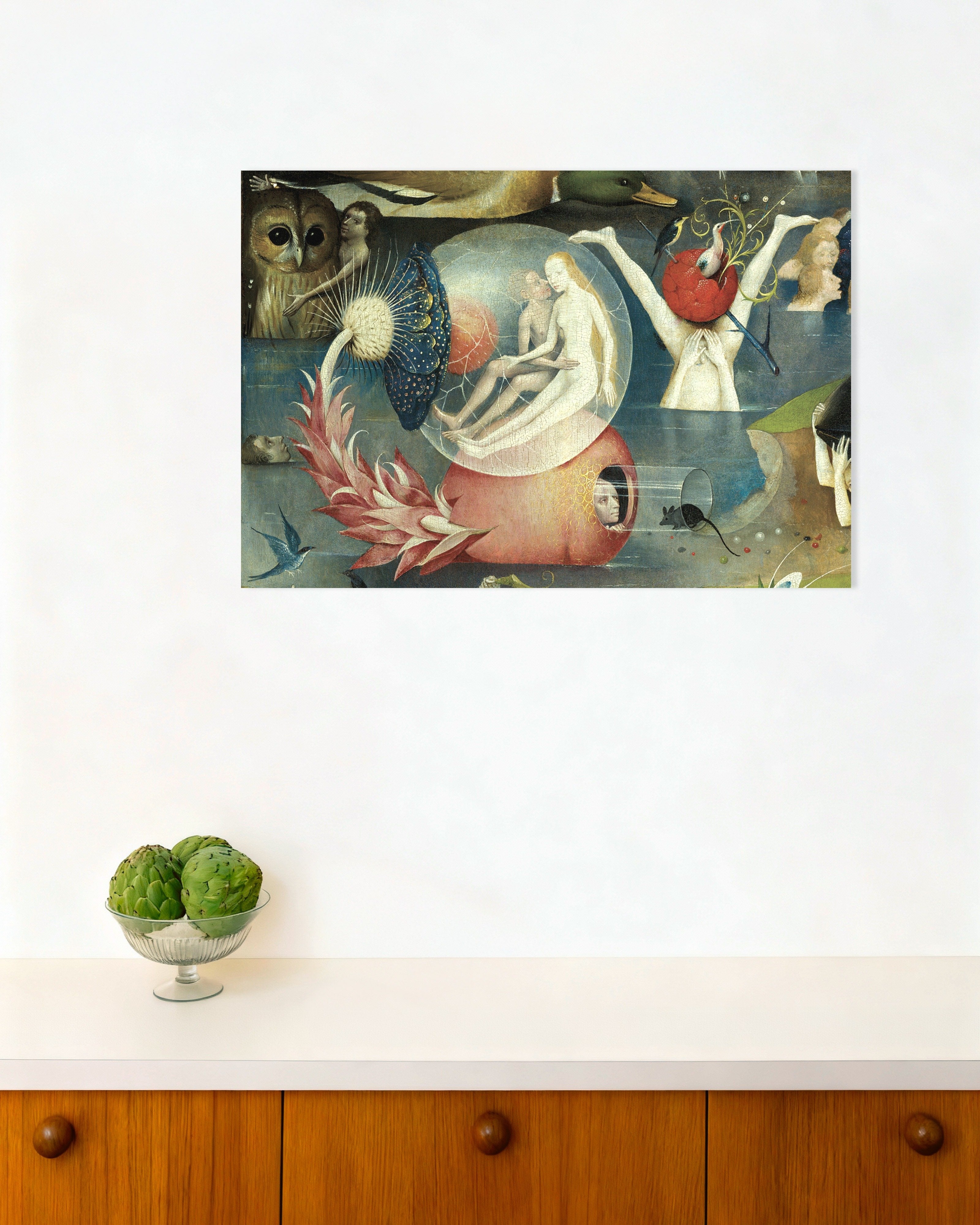 Poster of Detail from The Garden of Earthly Delights: giant birds and the mouse in the tube