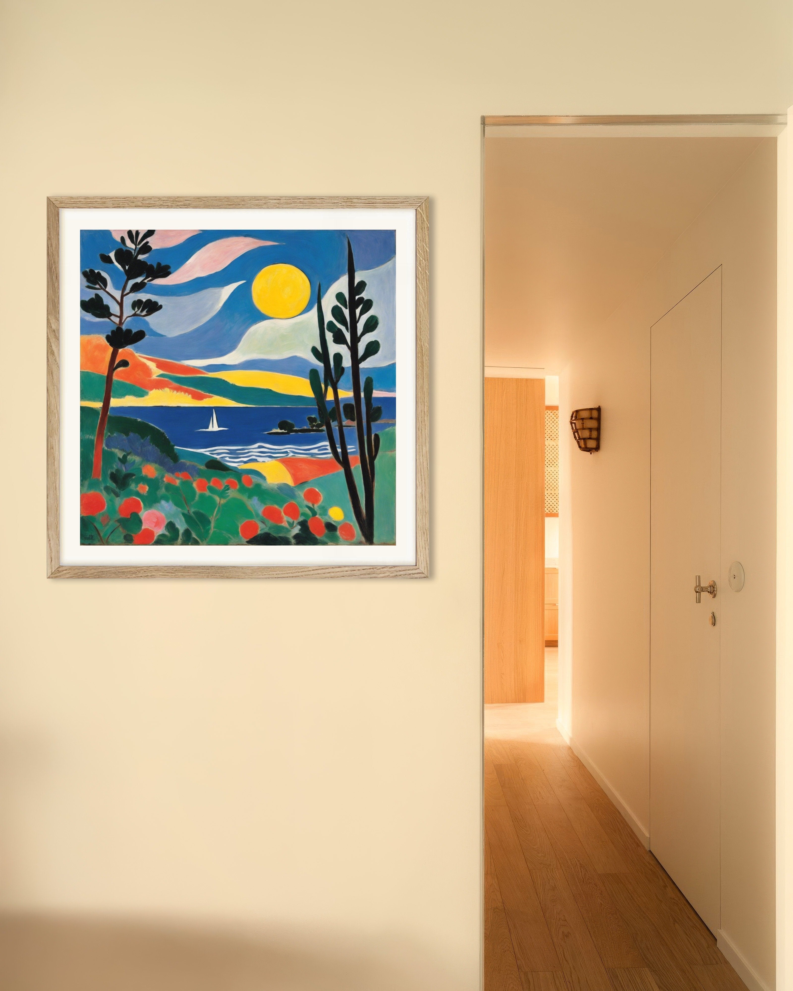 Poster of Expressive and abstract shapes, decorative sensitivity, Moon - Poster, with natural wooden frame