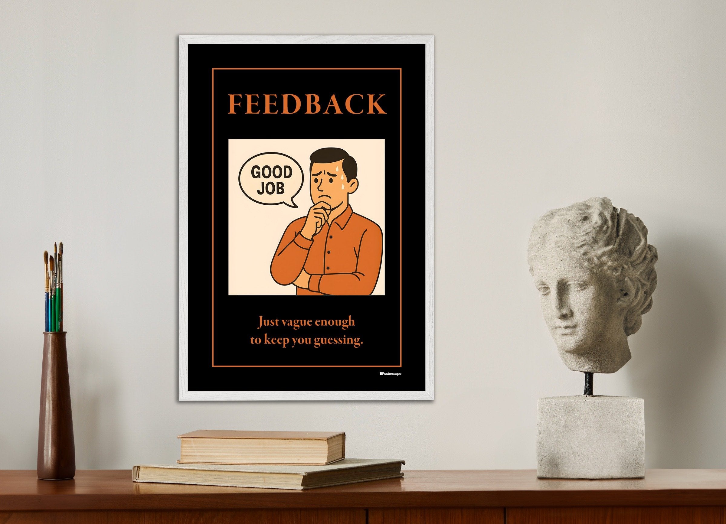 Poster of Feedback - Demotivational Poster, with white wooden frame