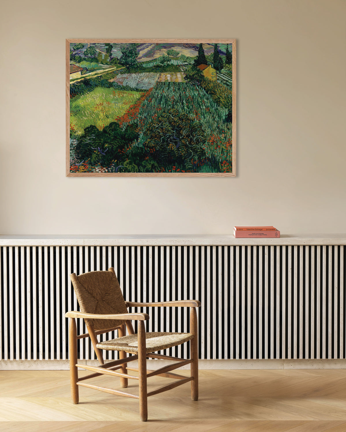 Plakat przedstawiający Pole z makami (1889), Vincent van Gogh, w ramie z naturalnego drewna