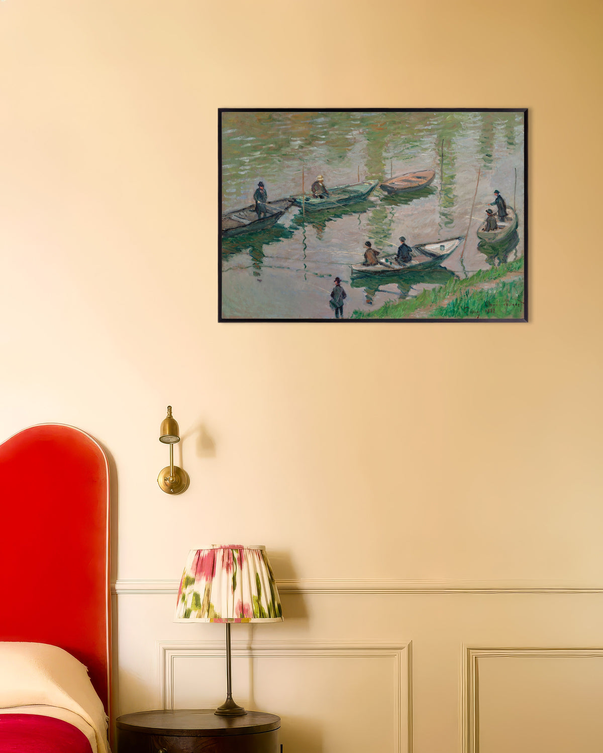 Plakat Wędkarze na Sekwanie w Poissy (1882), Claude Monet, w metalowej ramie