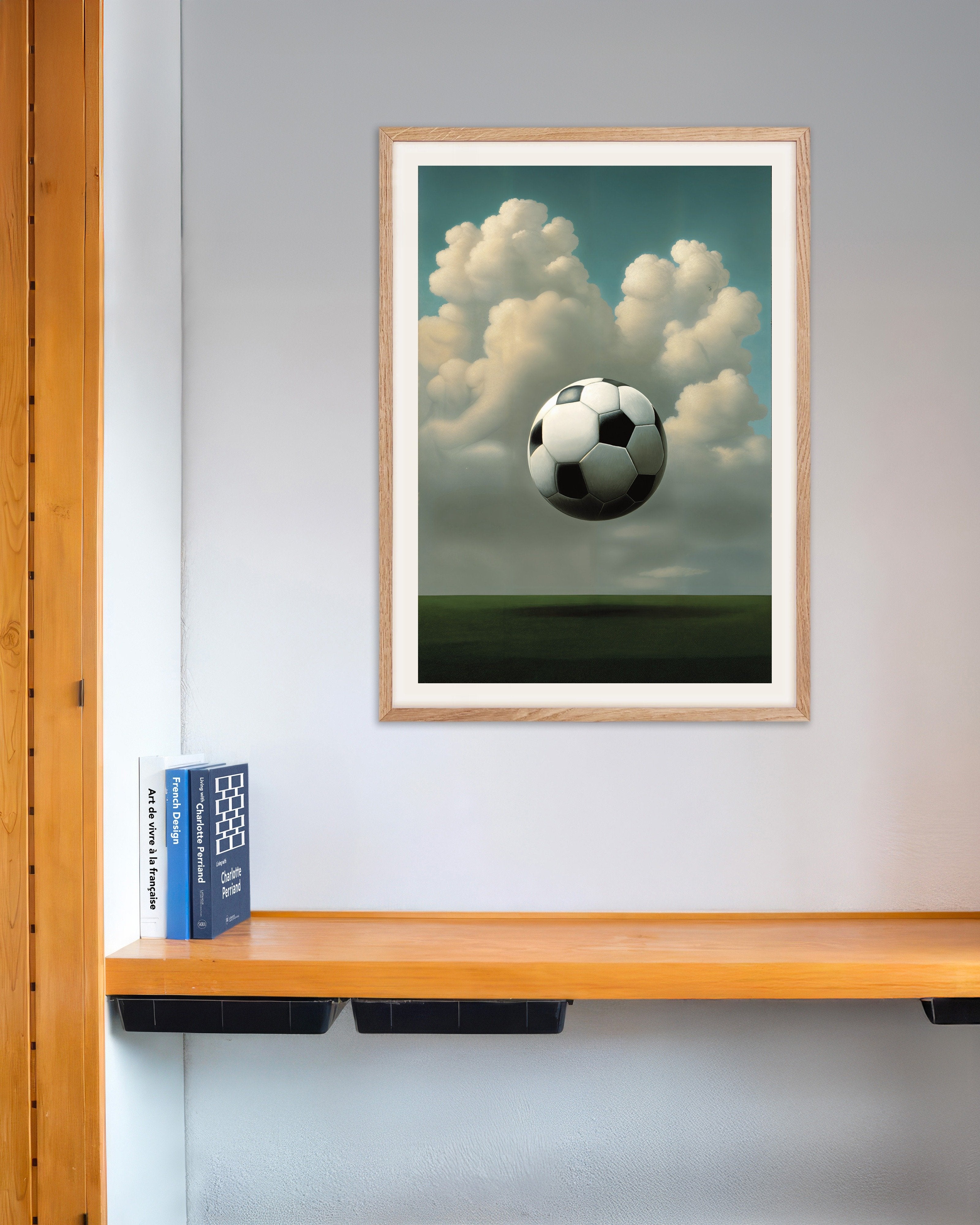 Poster of Football, with natural wooden frame