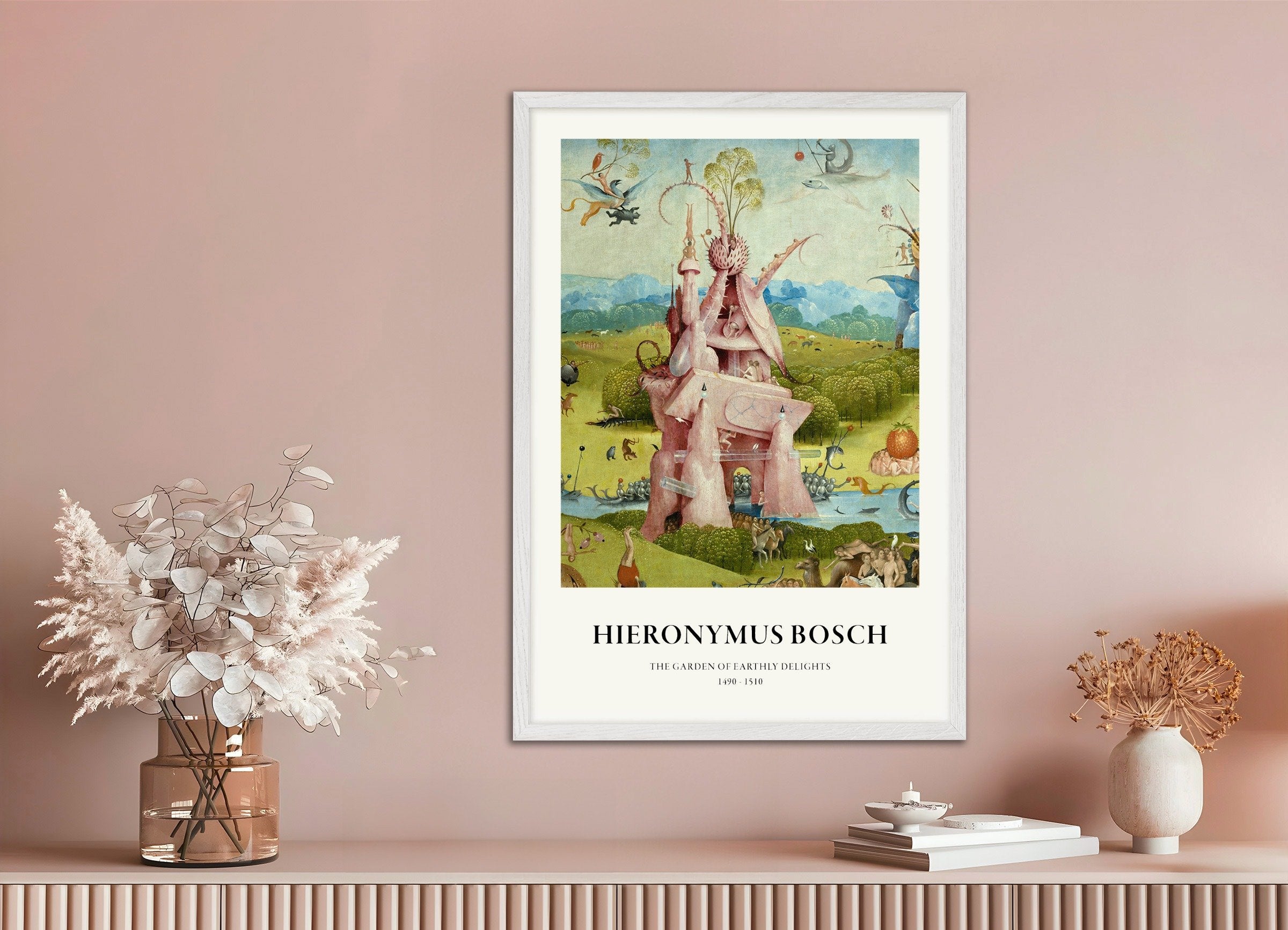 Poster of Garden of Earthly Delights Print, Detail 03, with white wooden frame