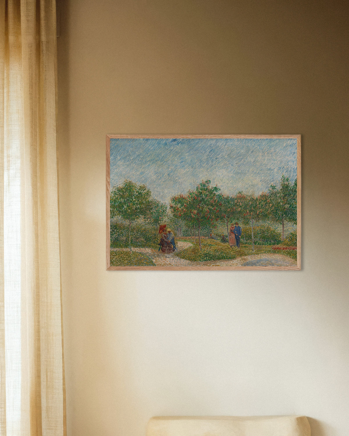 Plakat: Ogród z zalotnymi parami, plac Saint-Pierre (1887), Vincent van Gogh, w ramie z naturalnego drewna