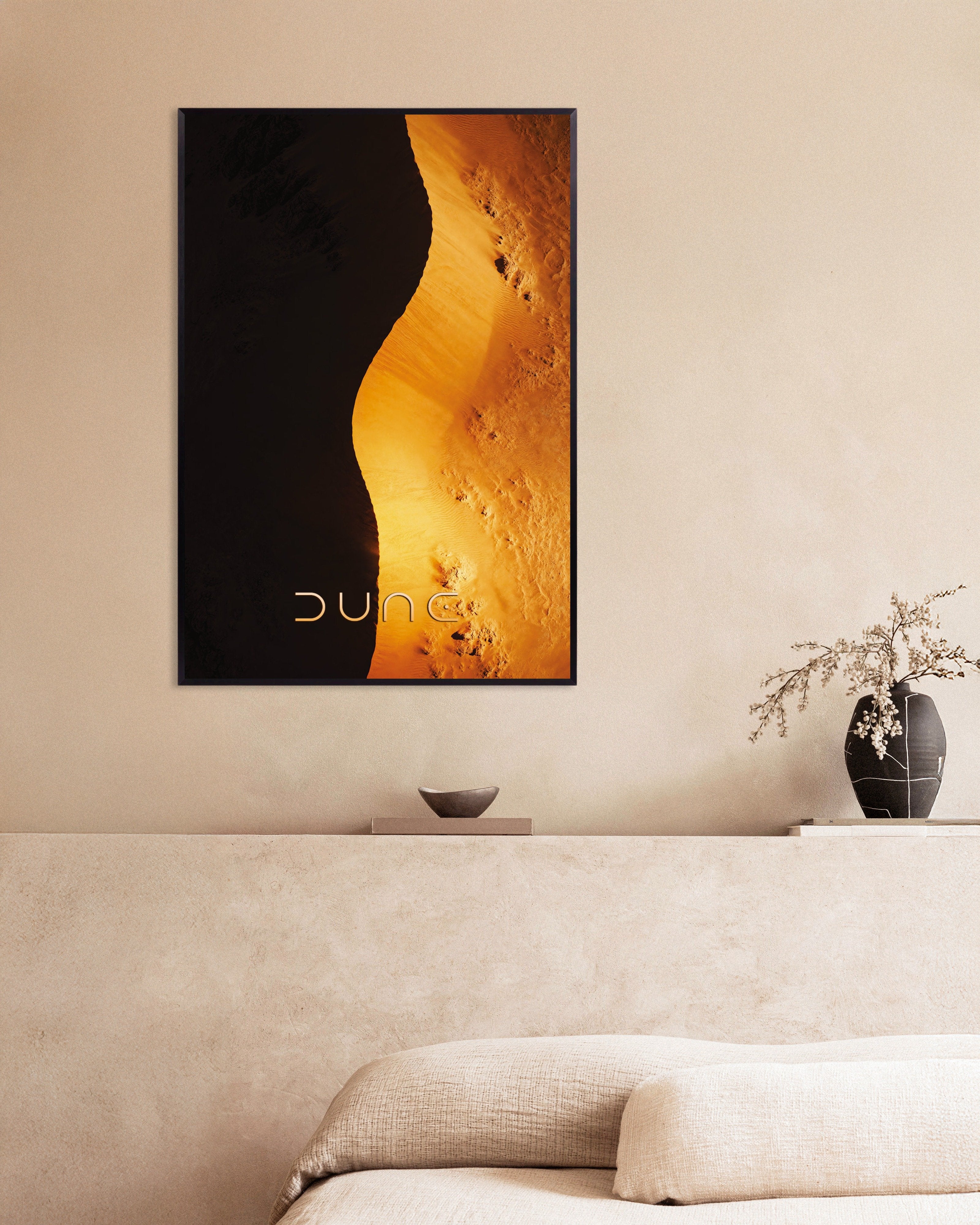 Poster of Golden Dune Curve Poster, Desert Shadow Art Print, with metal frame