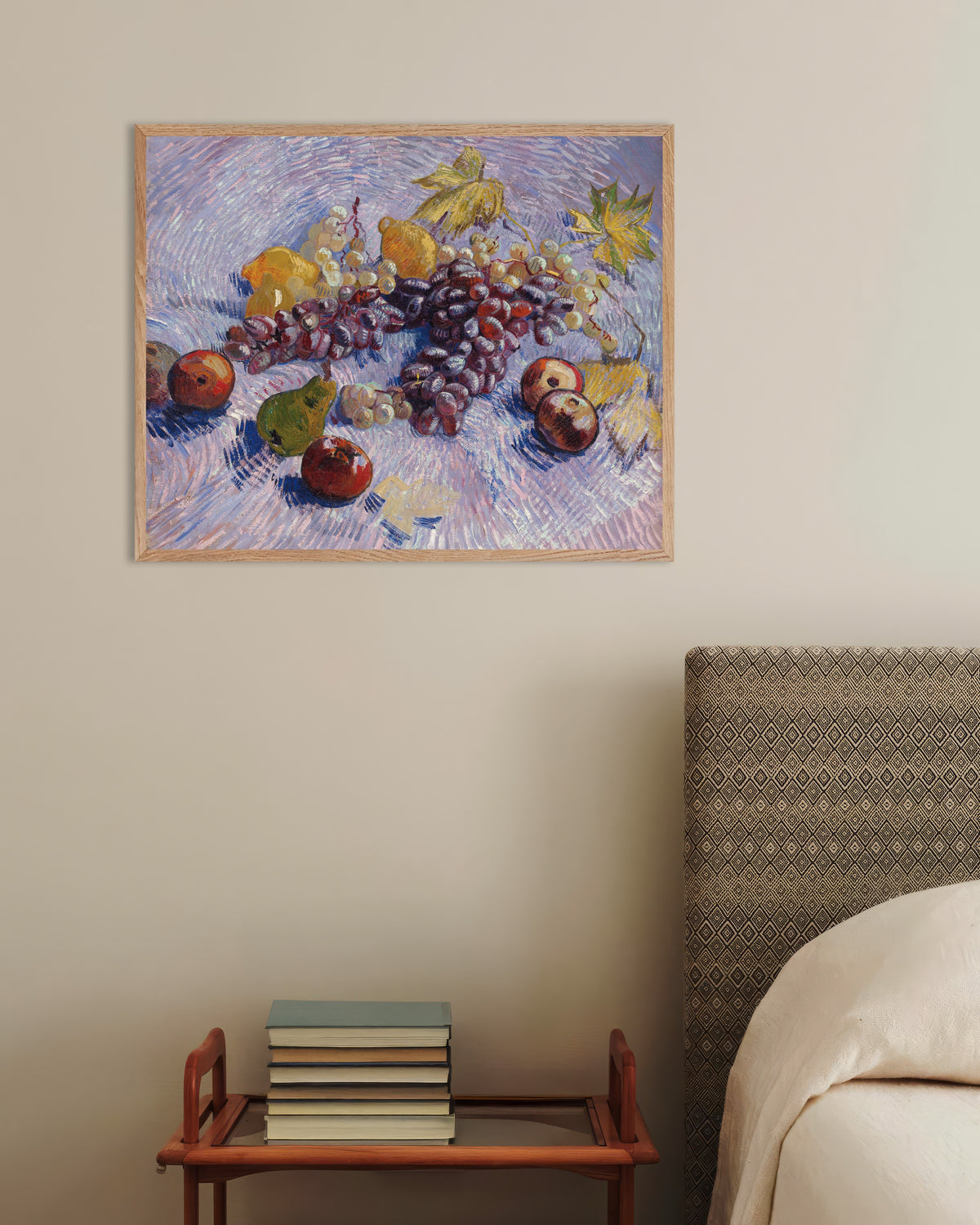 Plakat „Winogrona, cytryny, gruszki i jabłka (1887) Vincenta van Gogha” w ramie z naturalnego drewna
