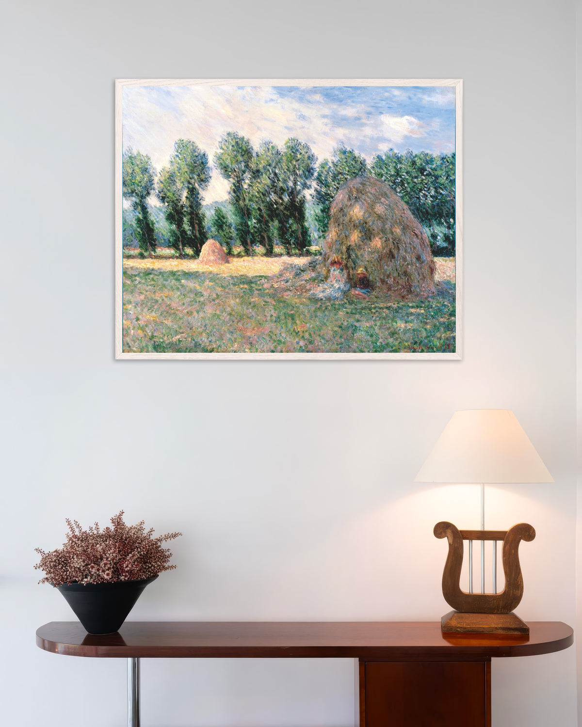 Plakat Stogi siana (1885), Claude Monet, w białej drewnianej ramie