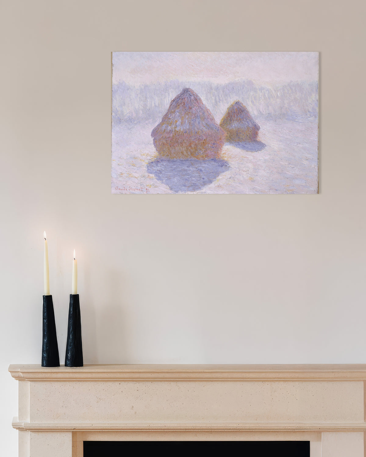 Plakat Stogi, efekt śniegu i słońca (1891), Claude Monet