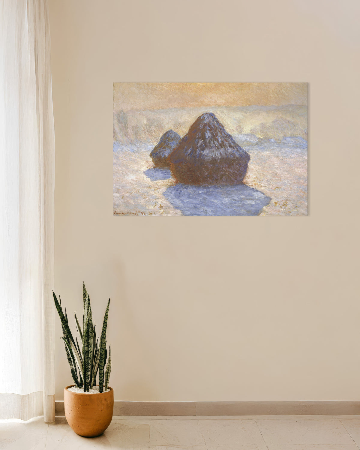 Plakat Stogi, efekt śniegu (1891), Claude Monet