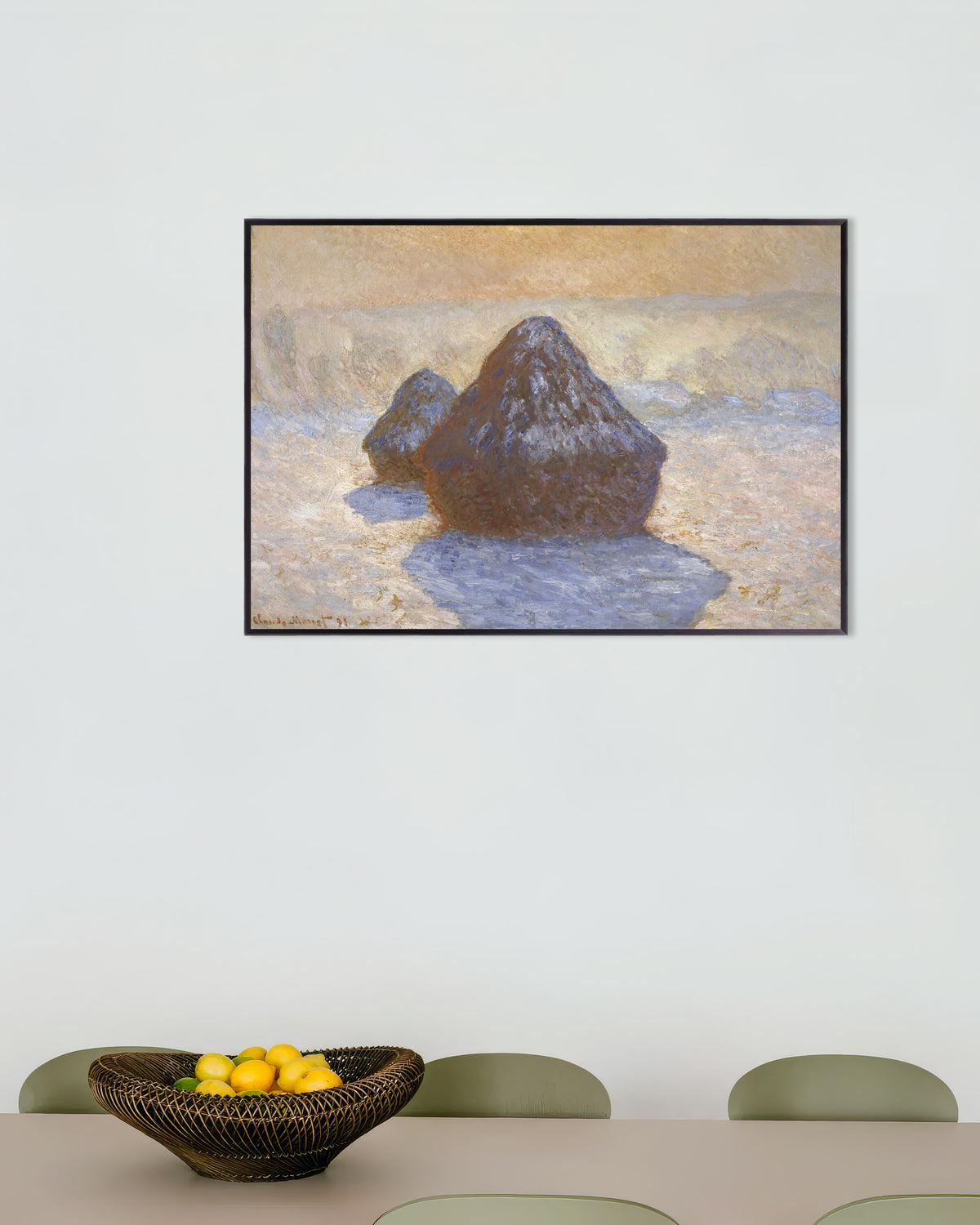 Plakat Stogi, efekt śniegu (1891), Claude Monet, w metalowej ramie