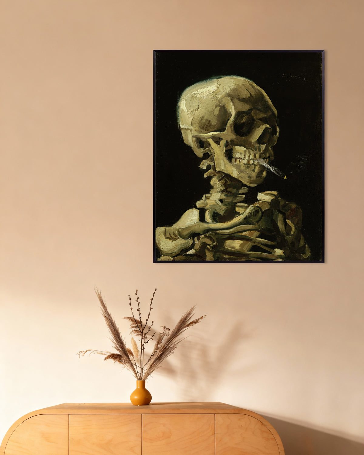 Plakat „Czaszka z płonącym papierosem (1886), Vincent van Gogh” w metalowej ramie