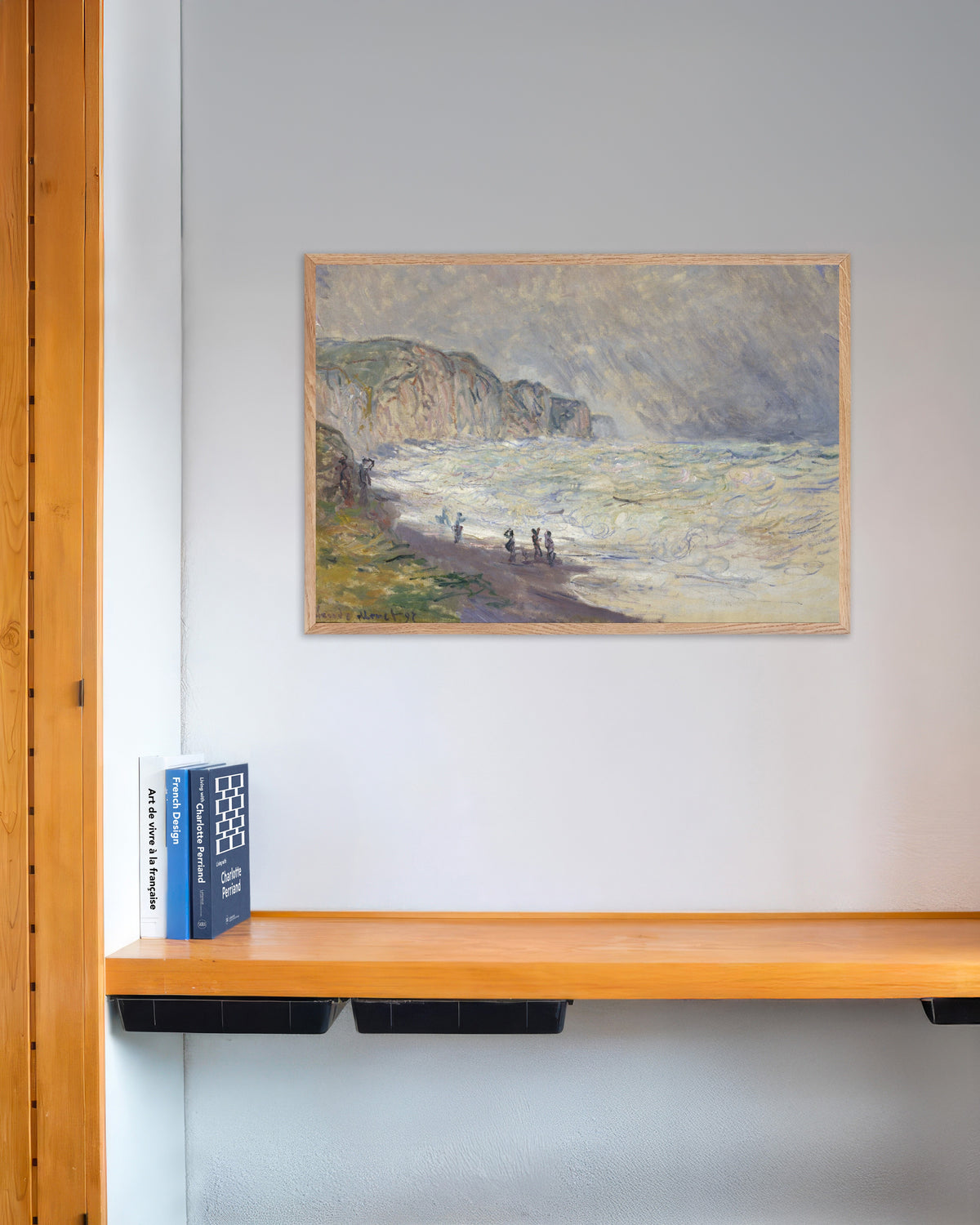 Plakat Wzburzone morze w Pourville (1897), Claude Monet, w ramie z naturalnego drewna