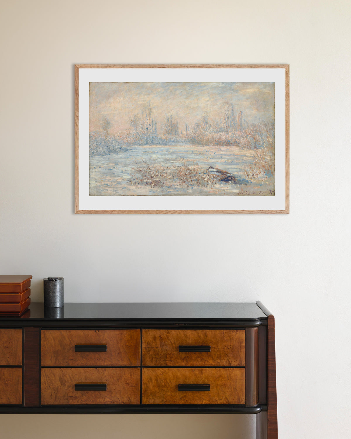 Plakat Szron (1880), Claude Monet, w ramie z naturalnego drewna