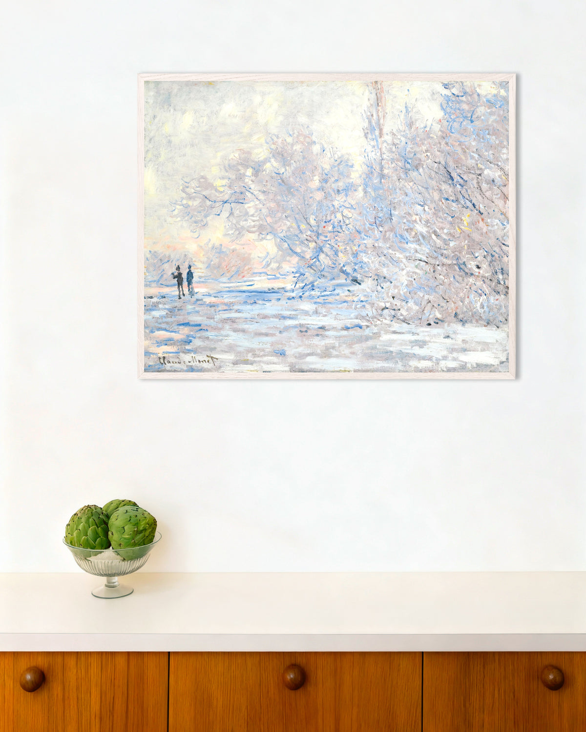 Plakat Szron w Giverny (1885), Claude Monet, w białej drewnianej ramie