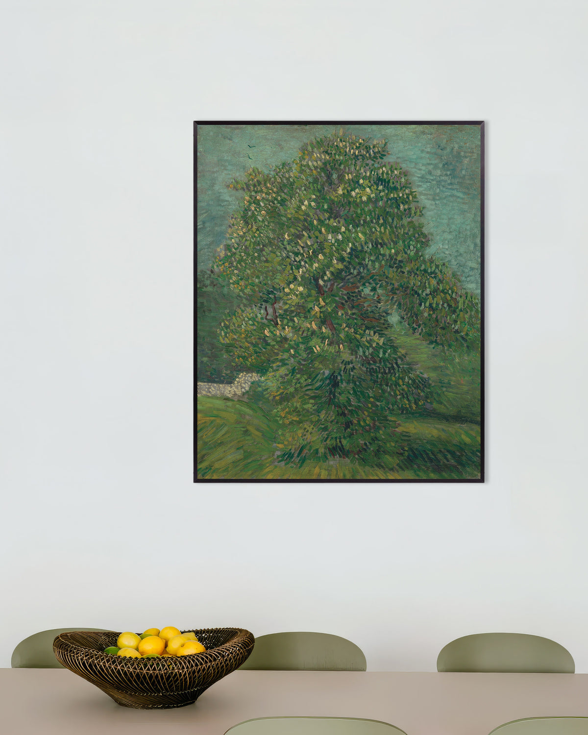 Plakat „Kwitnący kasztanowiec (1887), Vincent van Gogh” w metalowej ramie