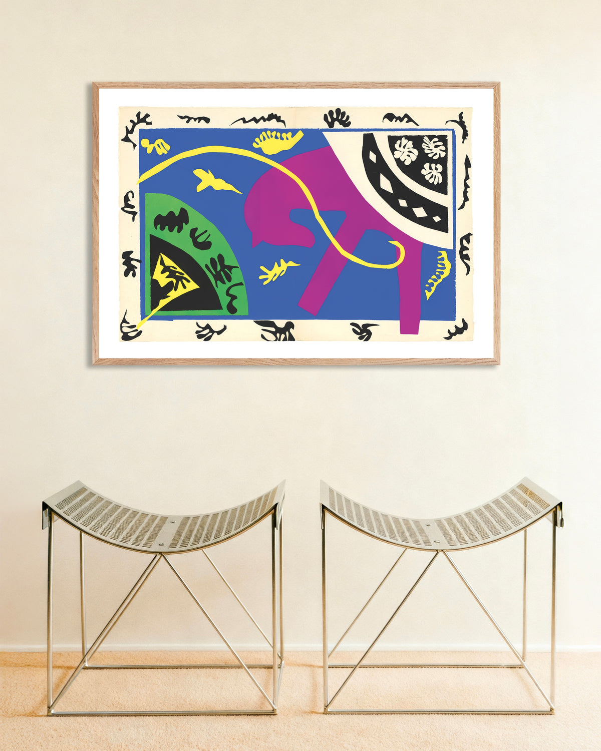 Plakat „Koń, jeździec i klaun (Jazz, 1947), Henri Matisse” w ramie z naturalnego drewna