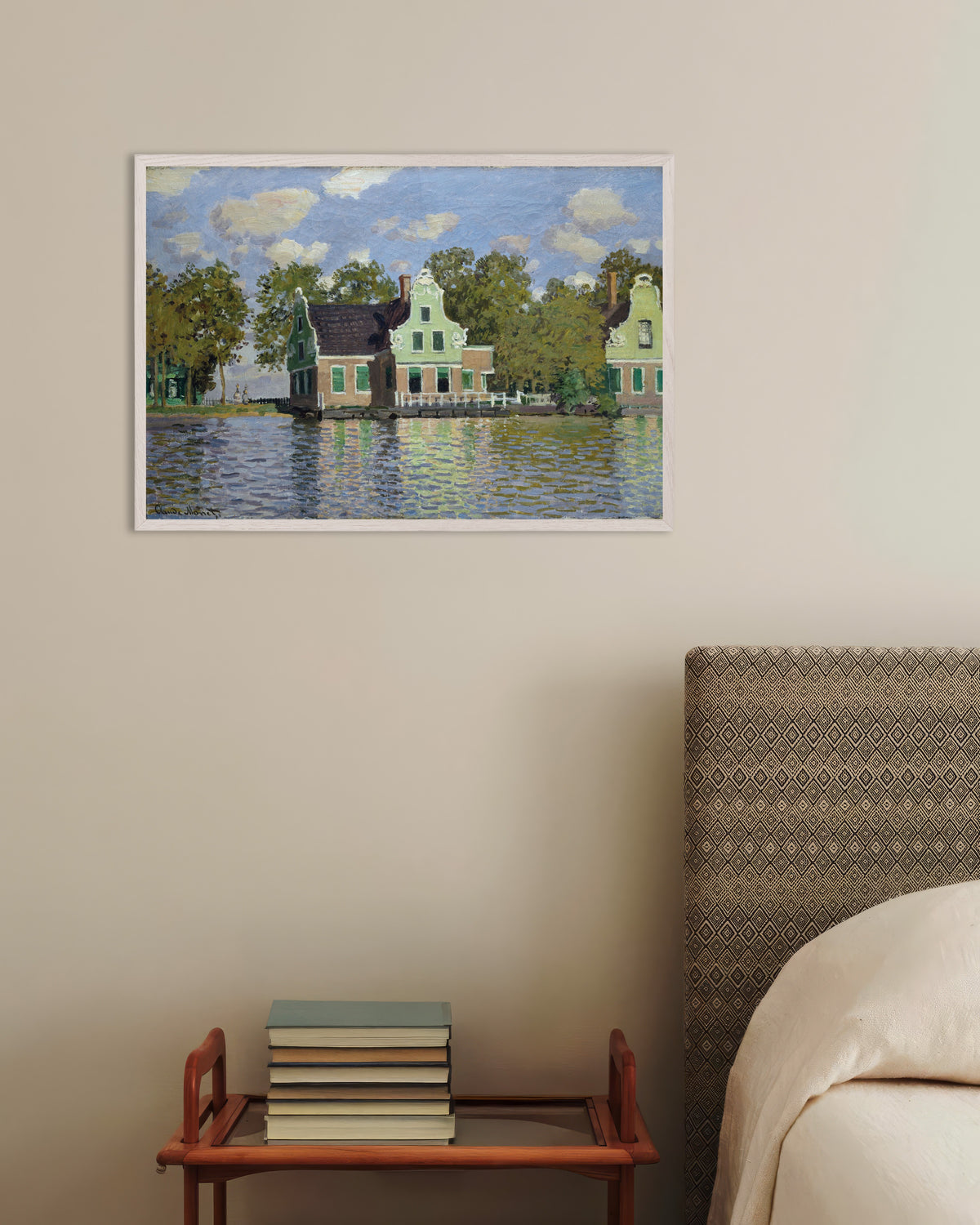 Plakat Domy nad brzegiem Zaan (1871), Claude Monet, w białej drewnianej ramie