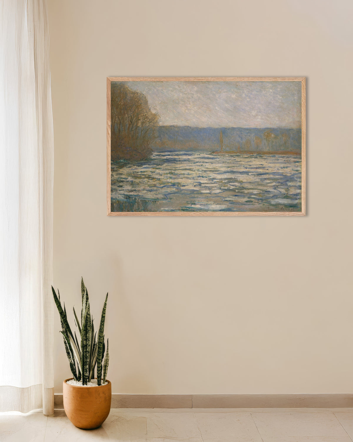 Plakat Kra na Sekwanie koło Bennecourt (1893), Claude Monet, w ramie z naturalnego drewna