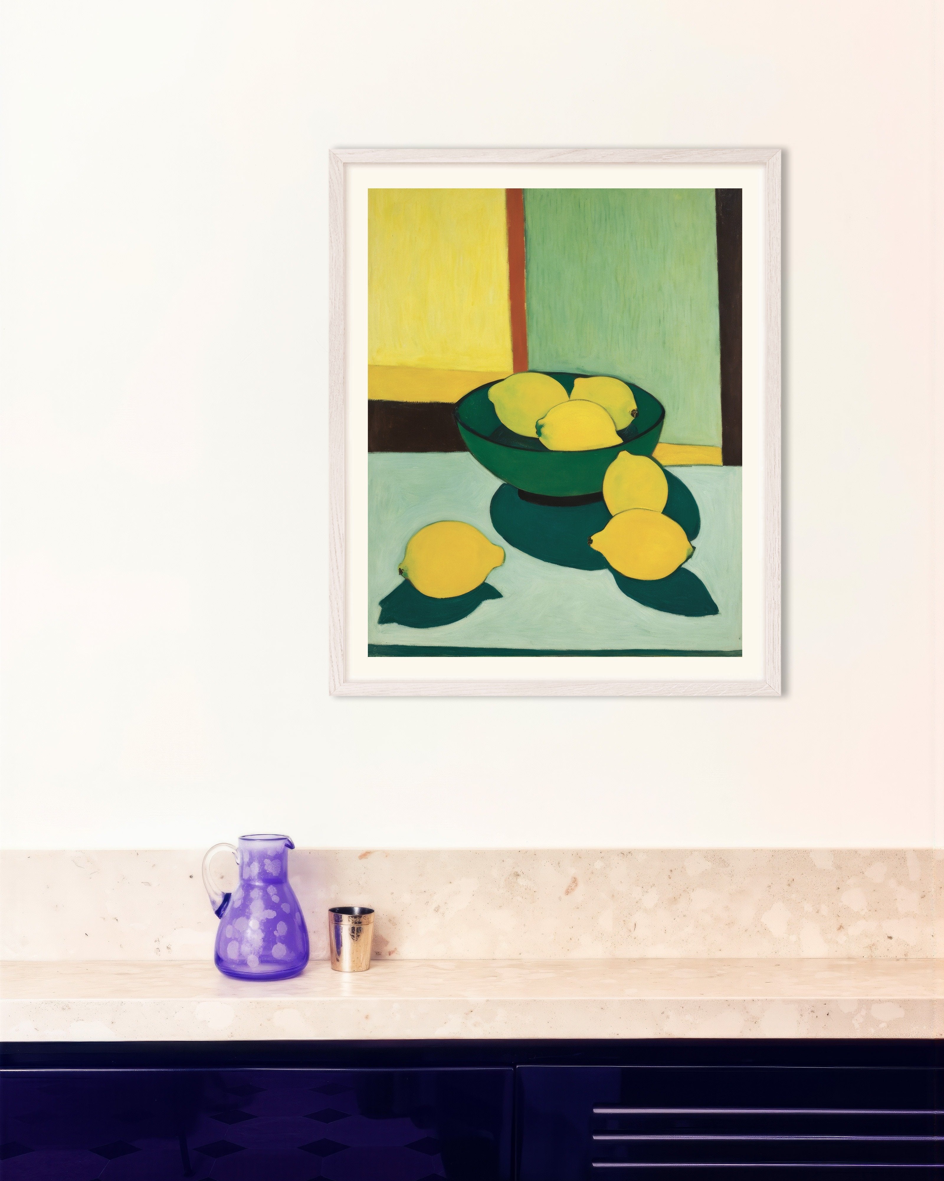 Poster of Intimate figurative, lemons - Poster, with white wooden frame
