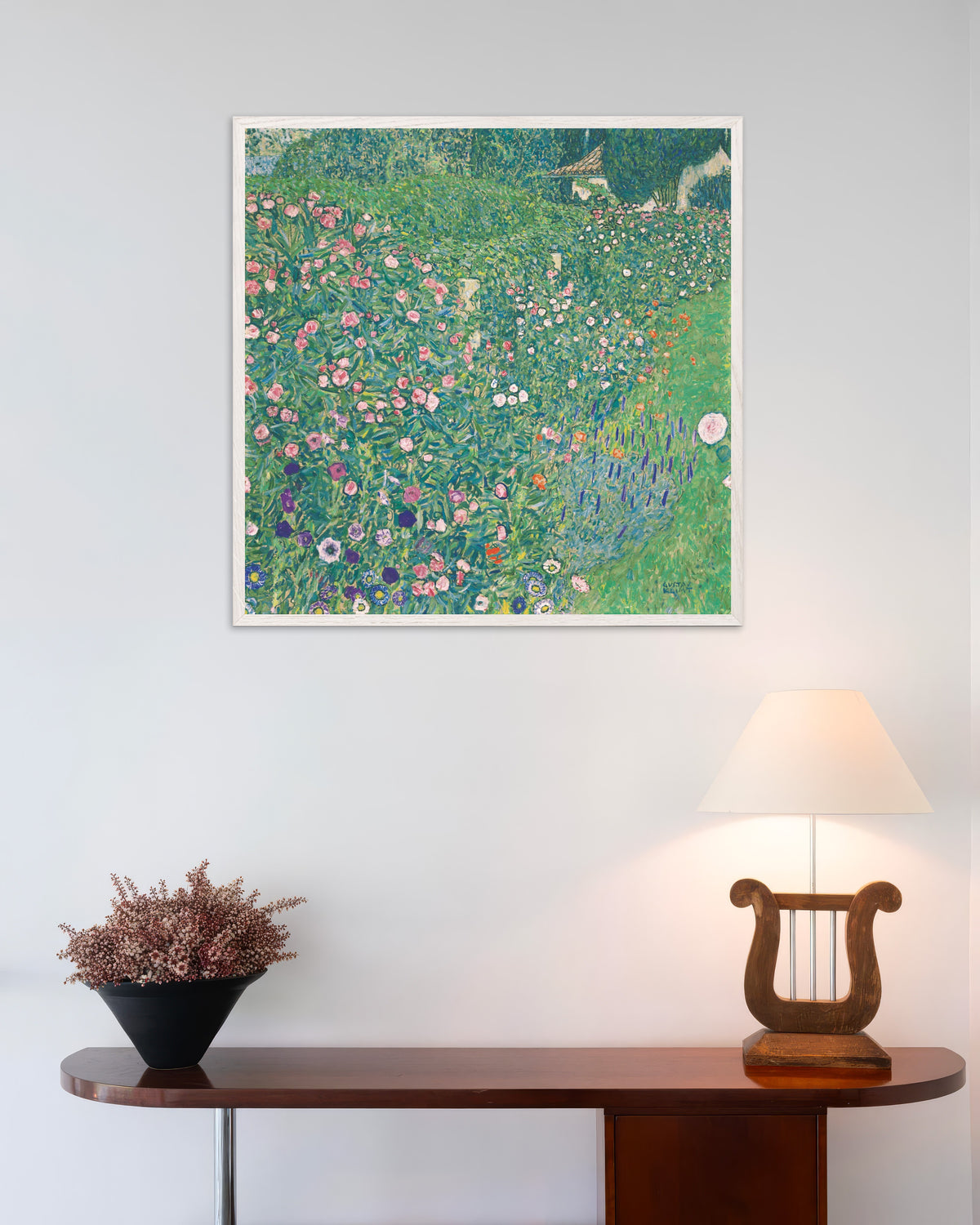 Plakat Włoski ogród (1913), Gustav Klimt, w białej drewnianej ramie