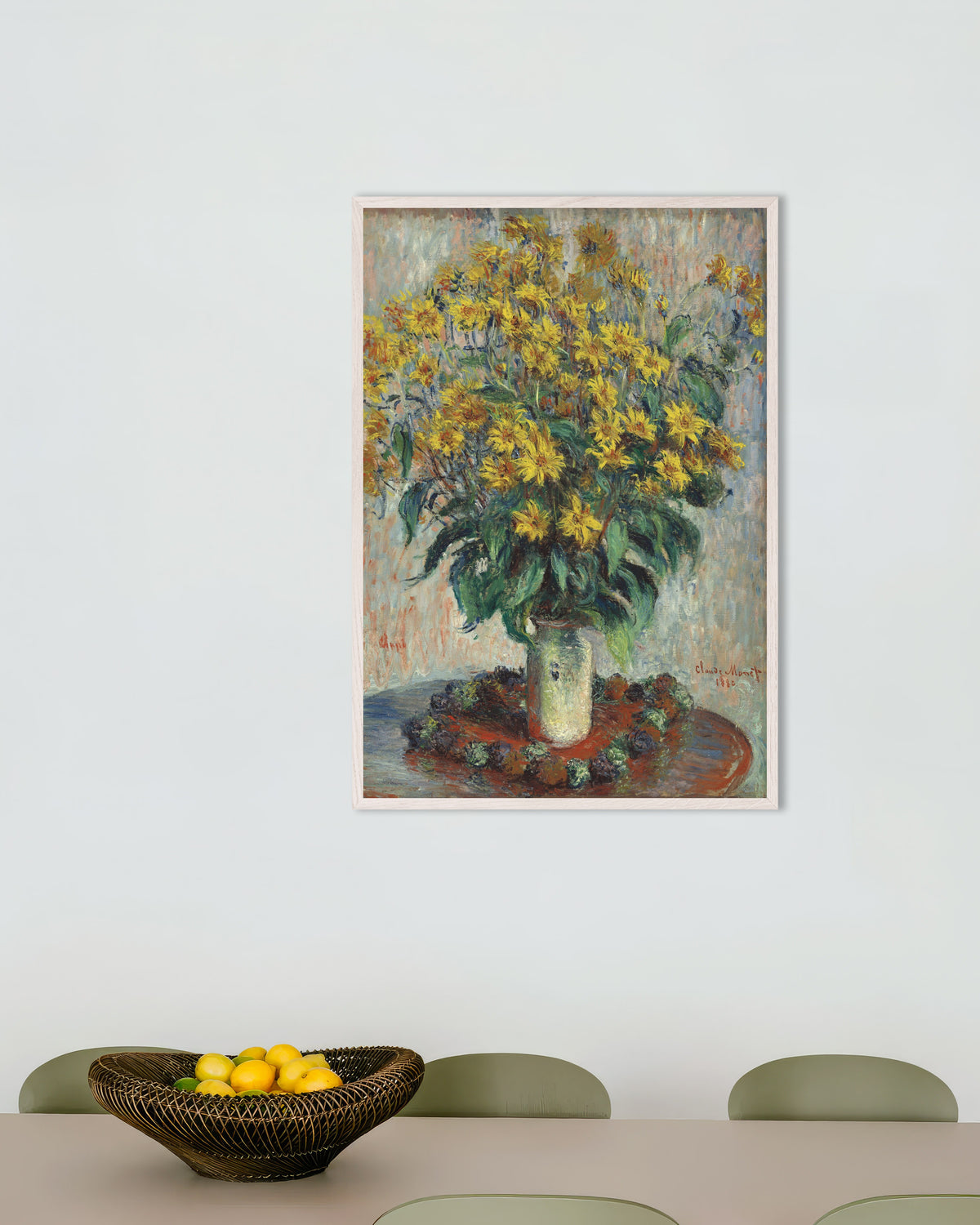 Plakat Kwiaty topinamburu (1880), Claude Monet, w białej drewnianej ramie