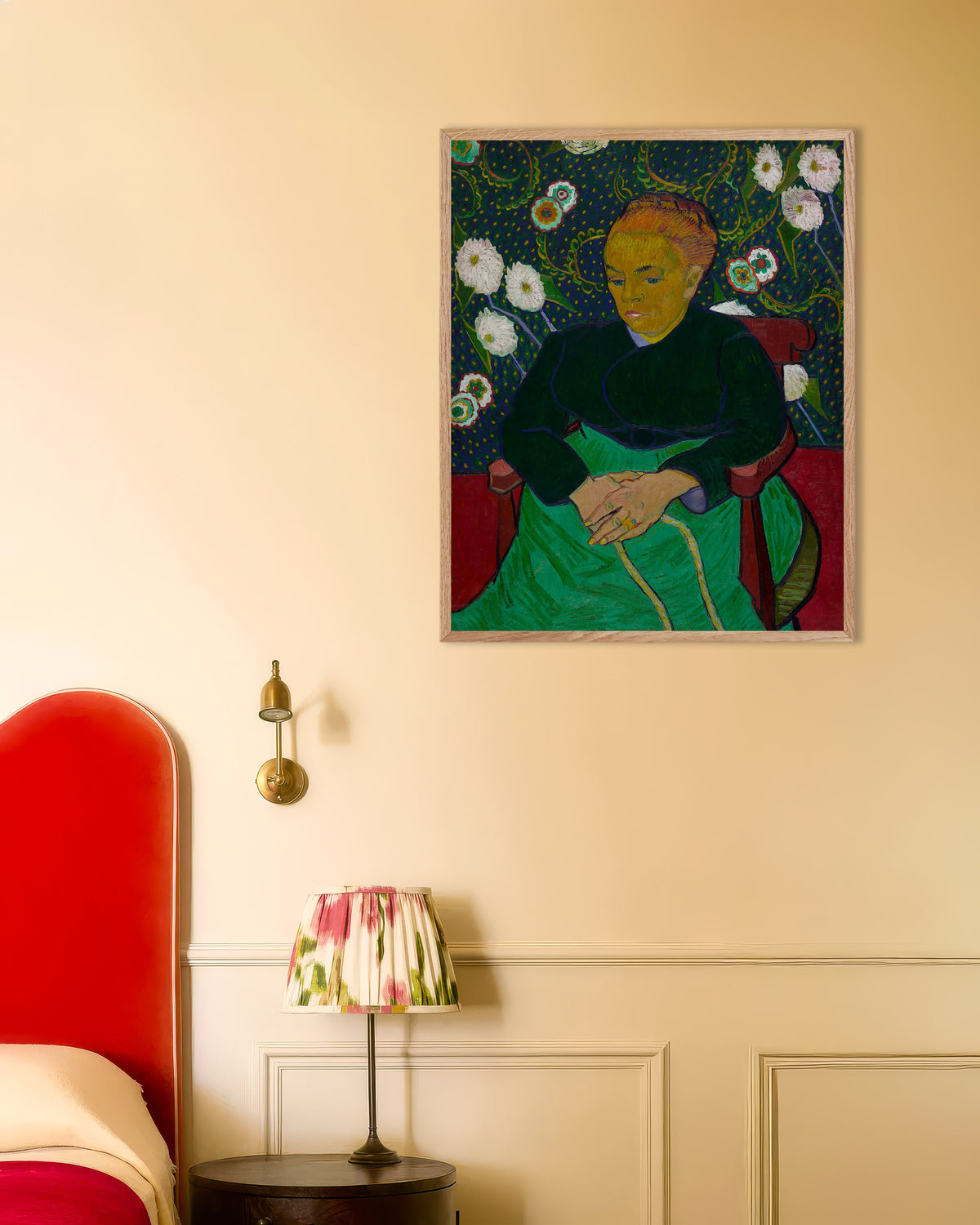 Plakat „La Berceuse, Madame Roulin kołysząca kołyskę (1889), Vincent van Gogh” w ramie z naturalnego drewna