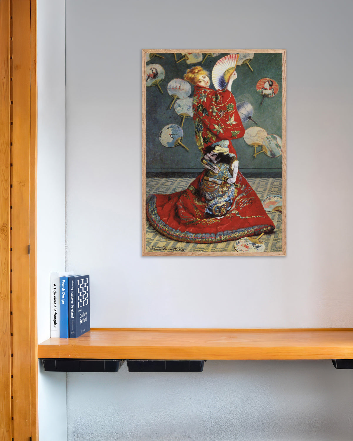Plakat La Japonaise, Camille Monet w japońskim stroju (1876), Claude Monet, w ramie z naturalnego drewna