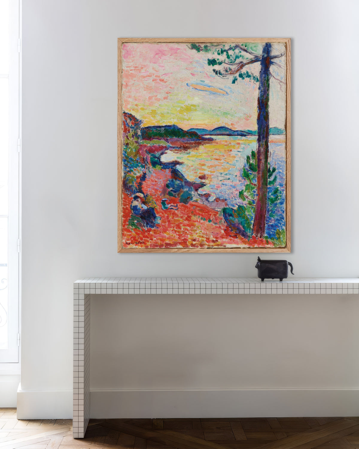 Plakat „Le Goûter, Zatoka Saint-Tropez (1904) Henriego Matisse’a” w ramie z naturalnego drewna
